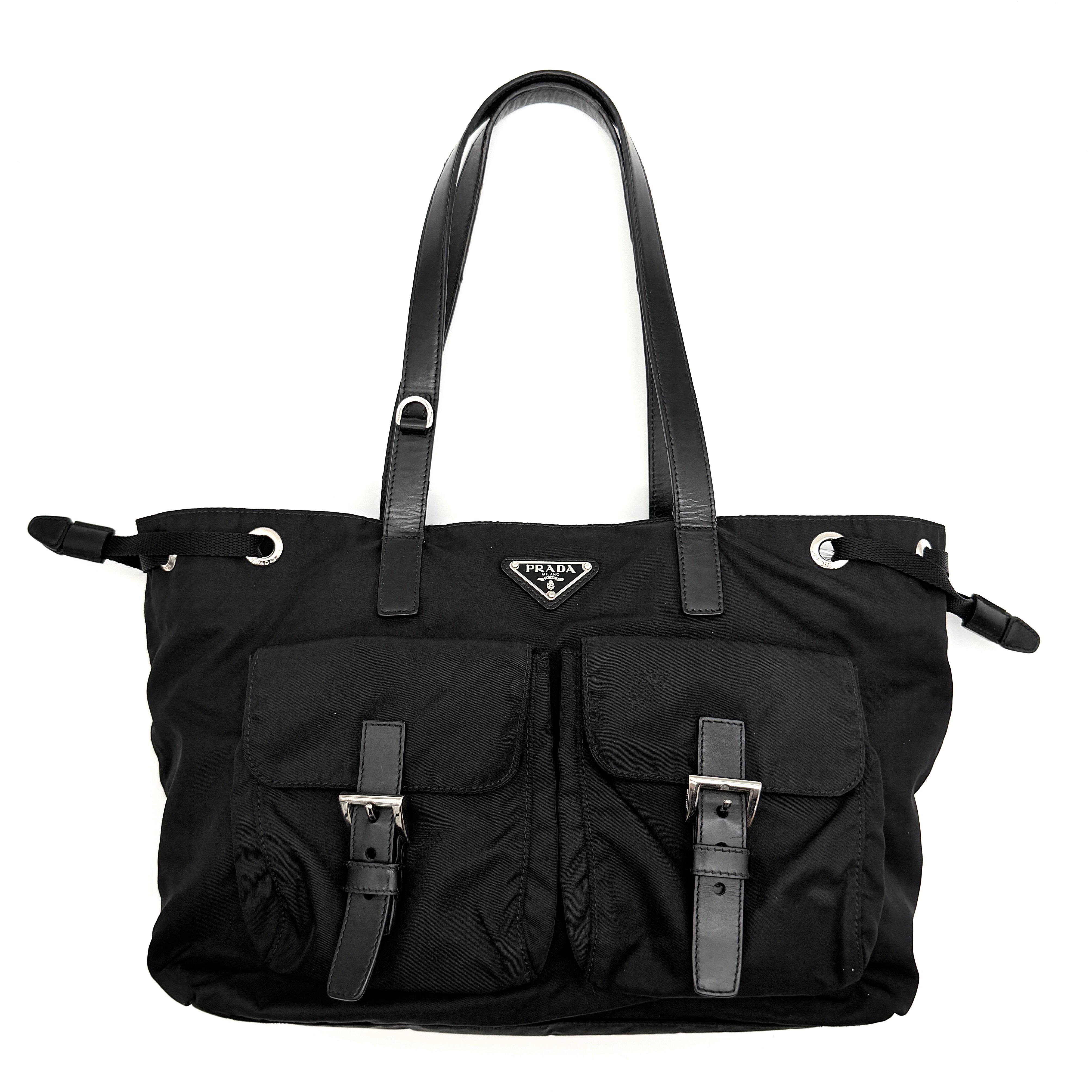 Prada Tessuto Nylon Front Buckle Tote Bag Black