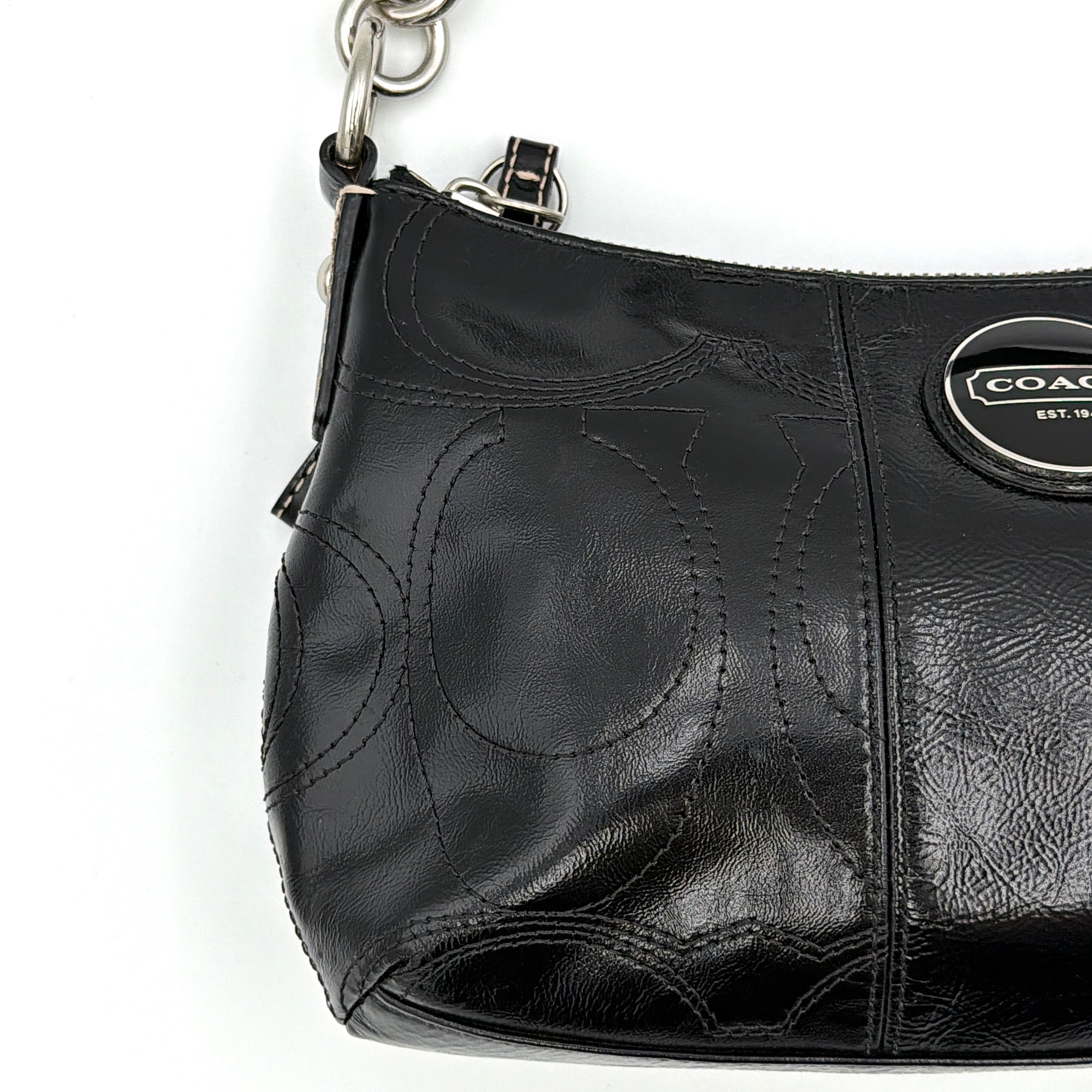 Coach Signature Patent Leather Shoulder Bag Black