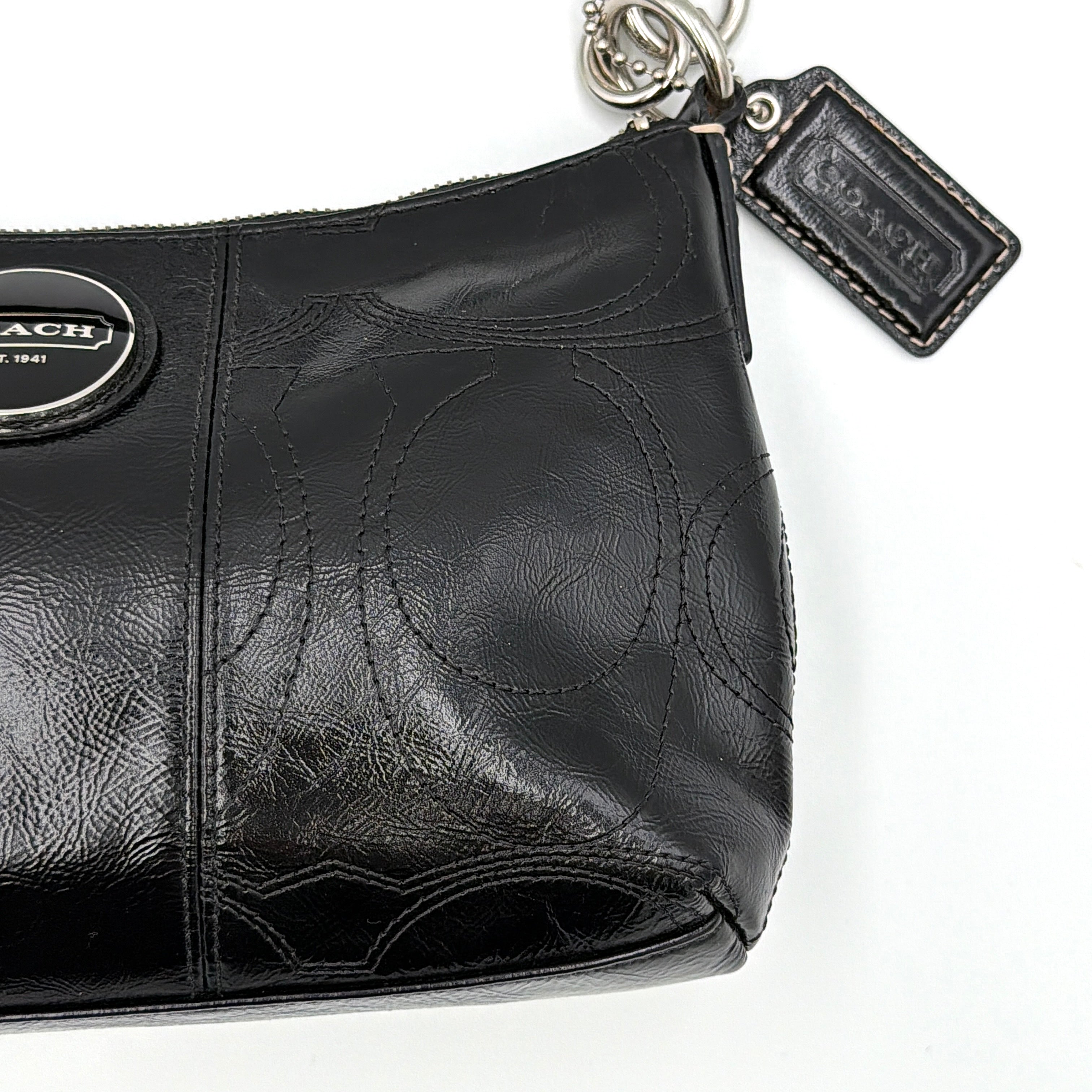 Coach Signature Patent Leather Shoulder Bag Black