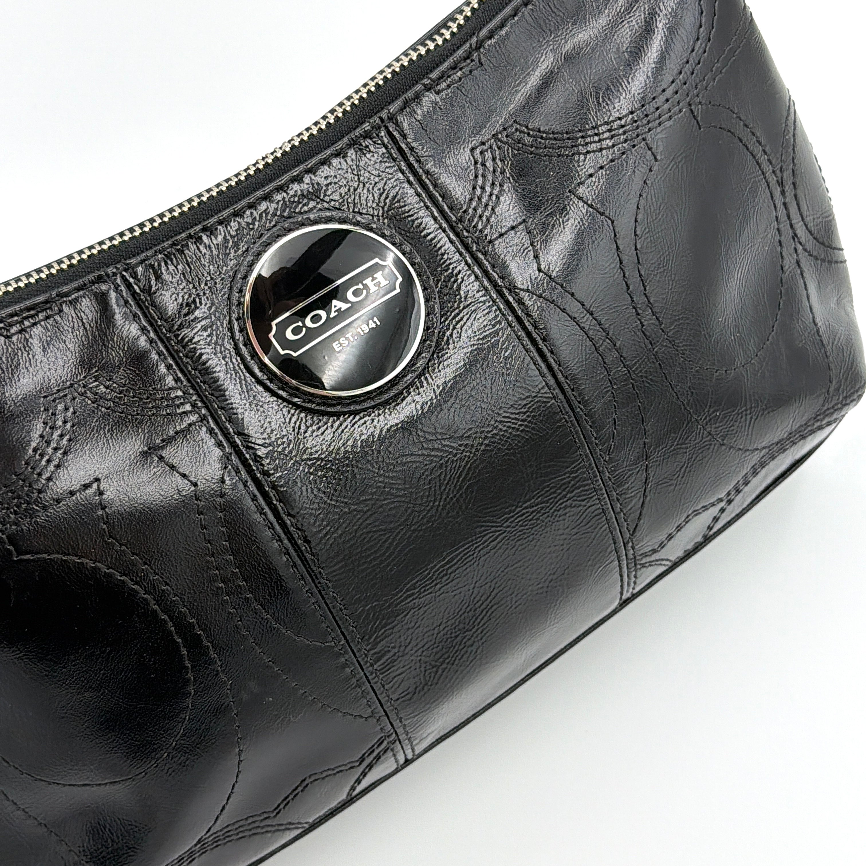 Coach Signature Patent Leather Shoulder Bag Black