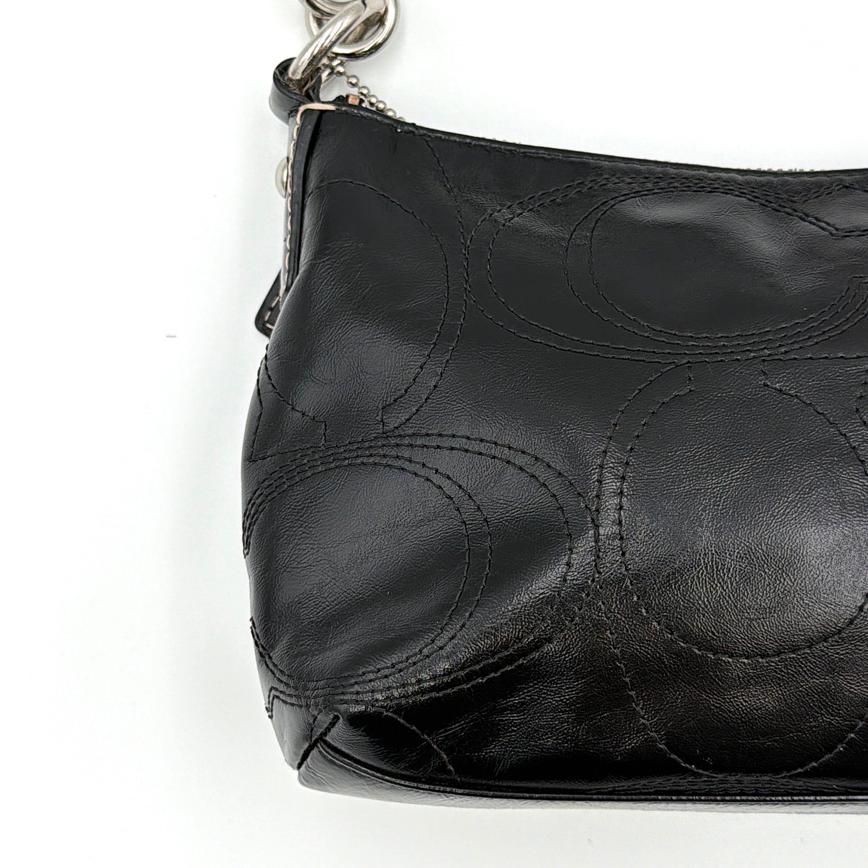 Coach Signature Patent Leather Shoulder Bag Black