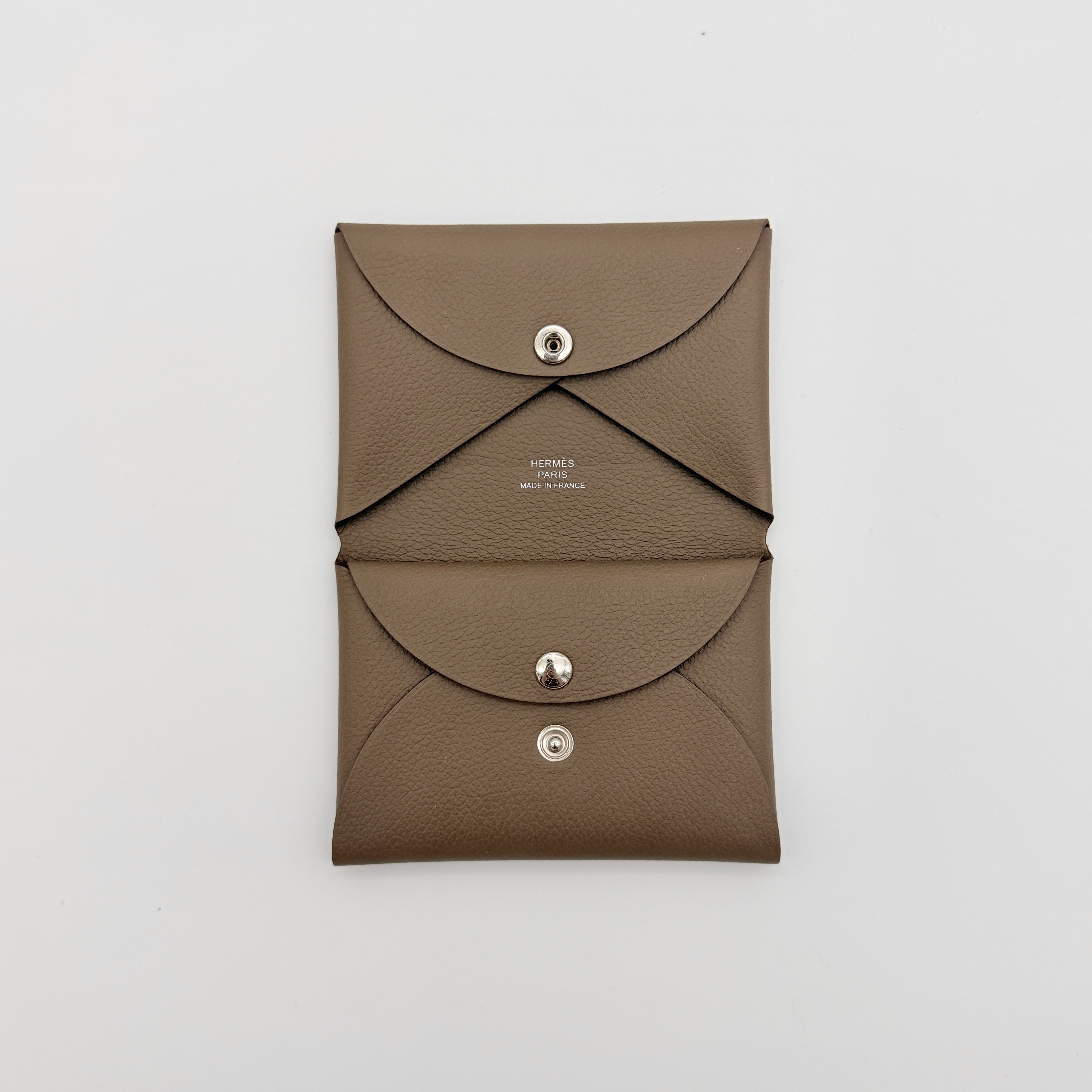 Hermès Calvi Epsom Duo Compact Card Holder Etoupe