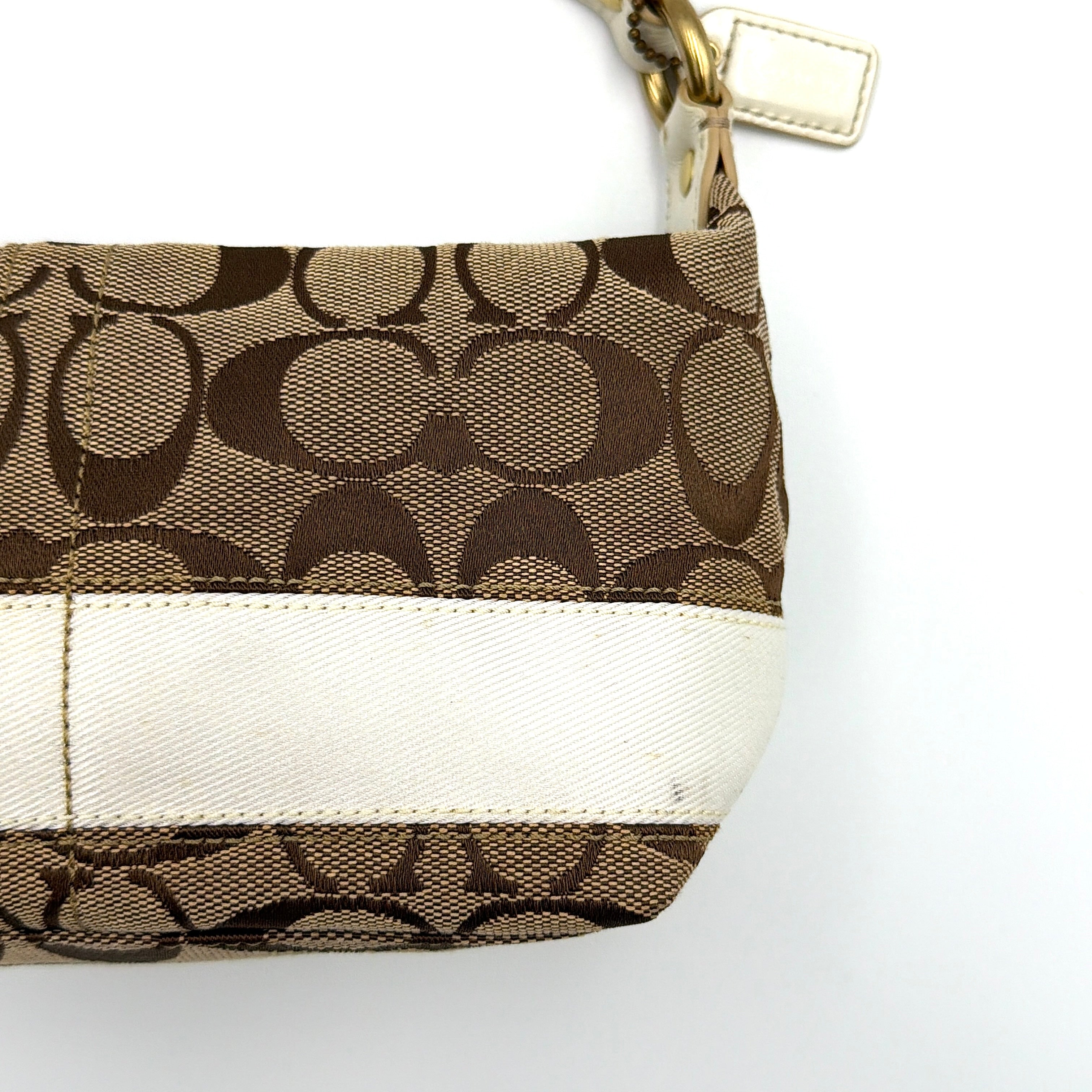 Coach Signature Stripe Mini Hobo Shoulder Bag Beige/Cream