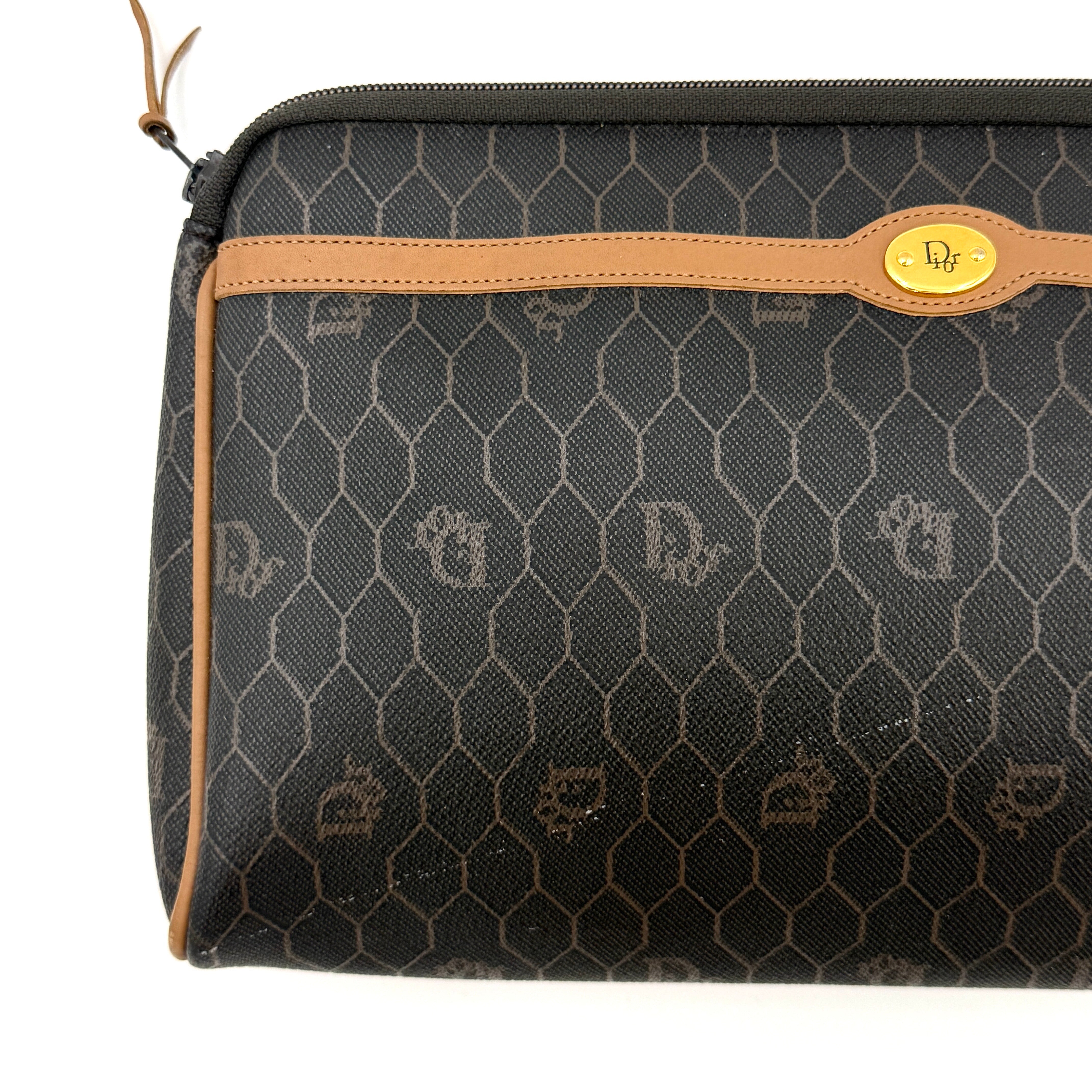 Dior Honeycomb Canvas Clutch Bag Brown/Black
