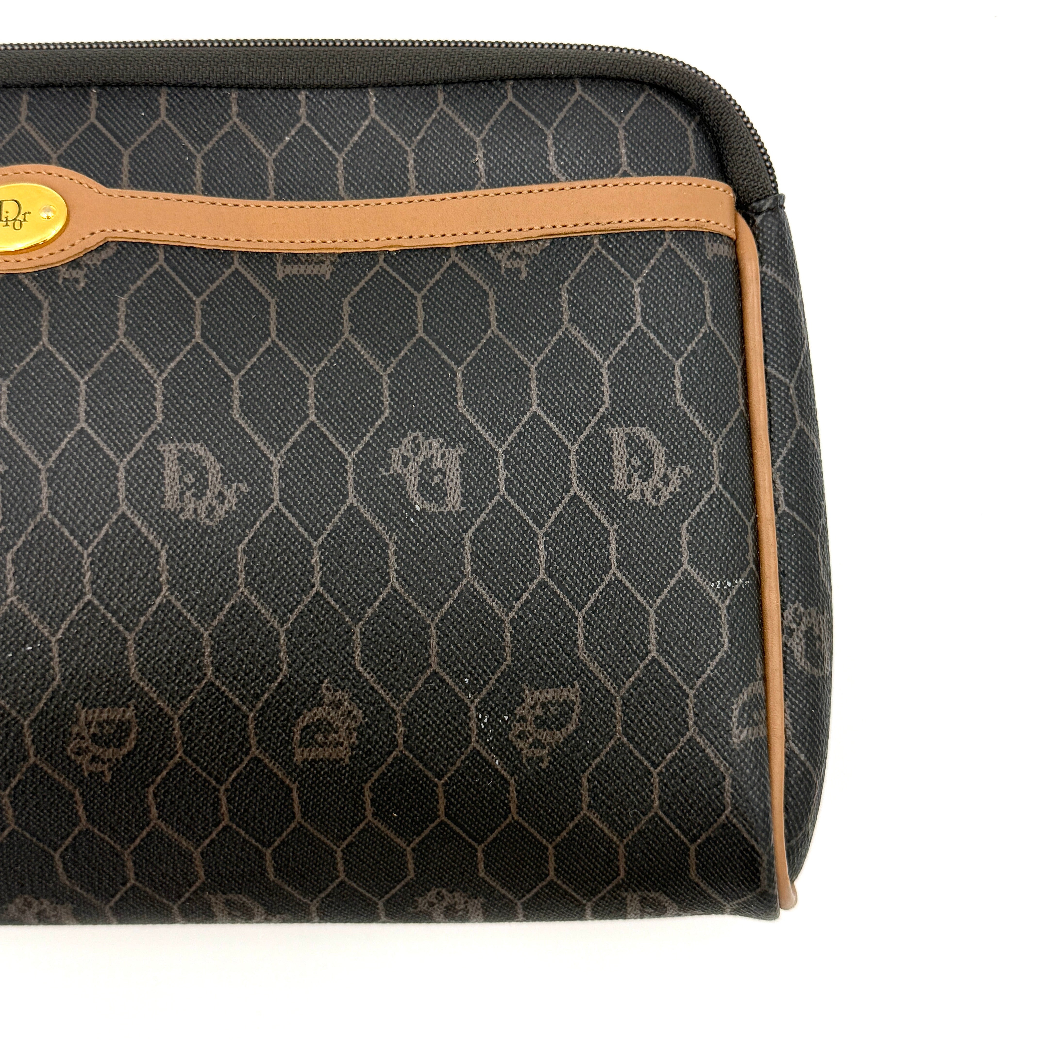 Dior Honeycomb Canvas Clutch Bag Brown/Black