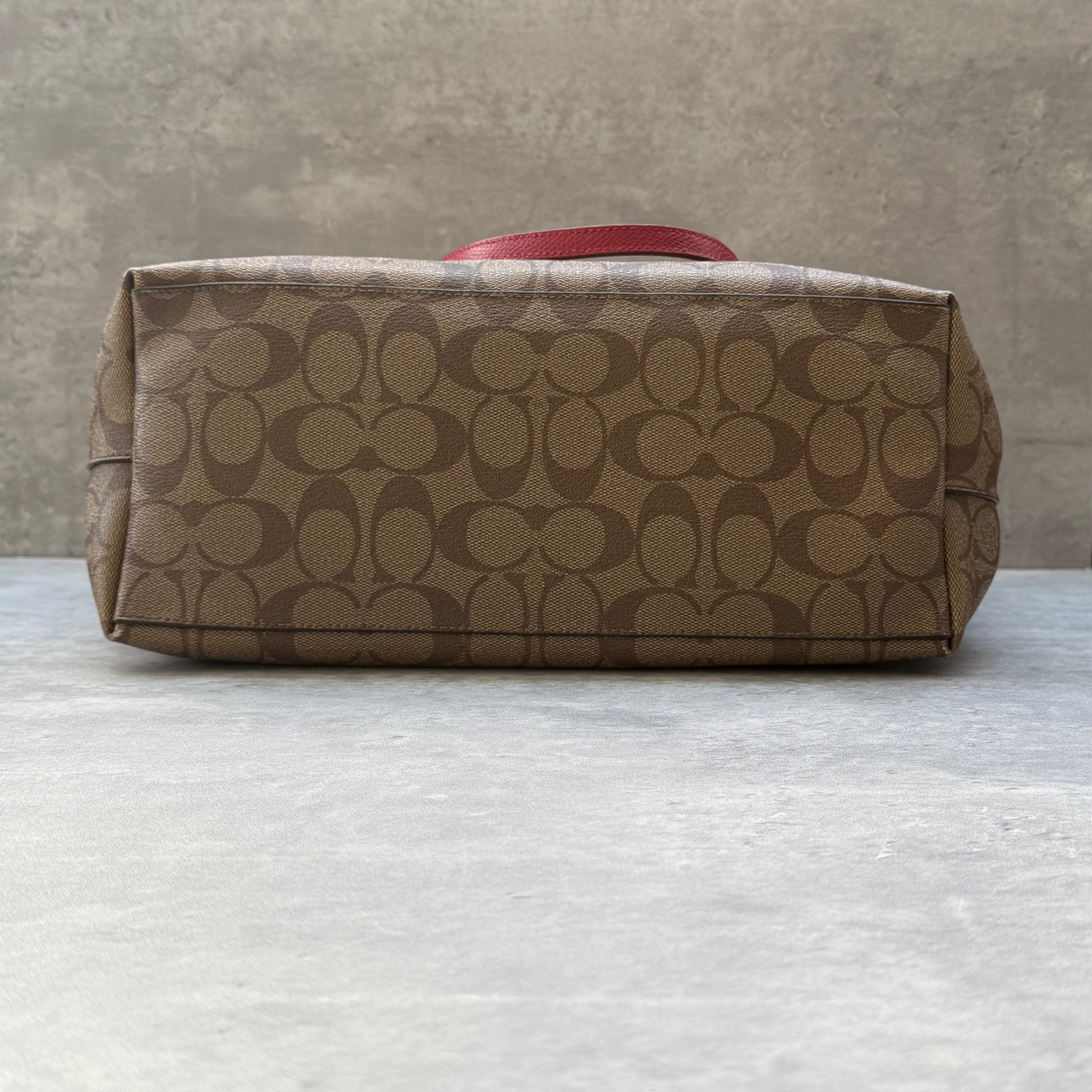 Coach Signature Canvas City Tote Bag Beige/Red