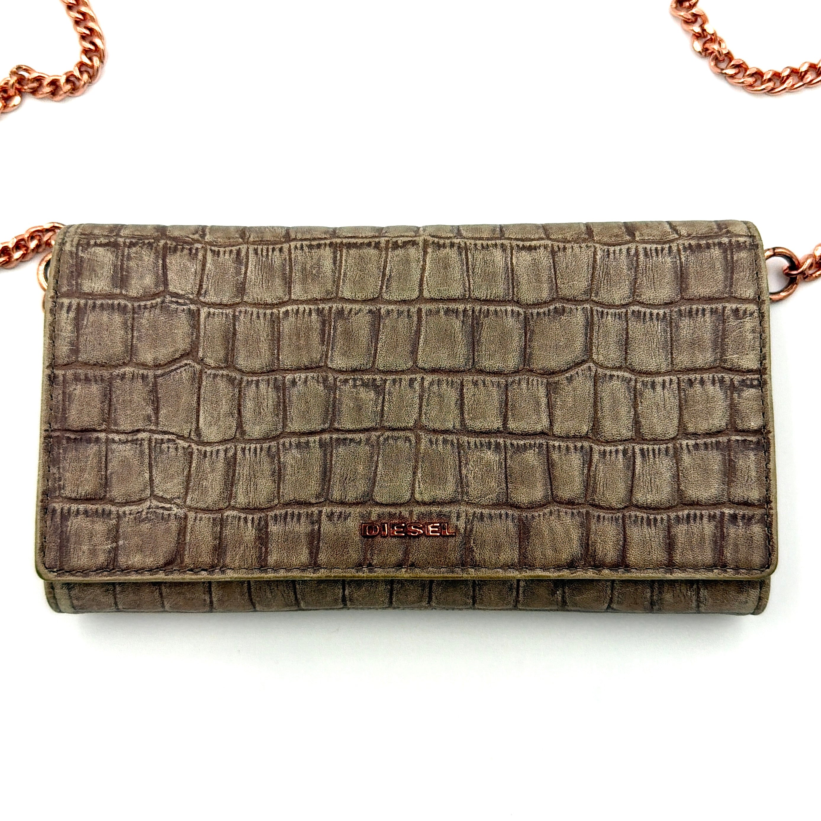 Diesel Crocodile Embossed Sling Wallet Brown