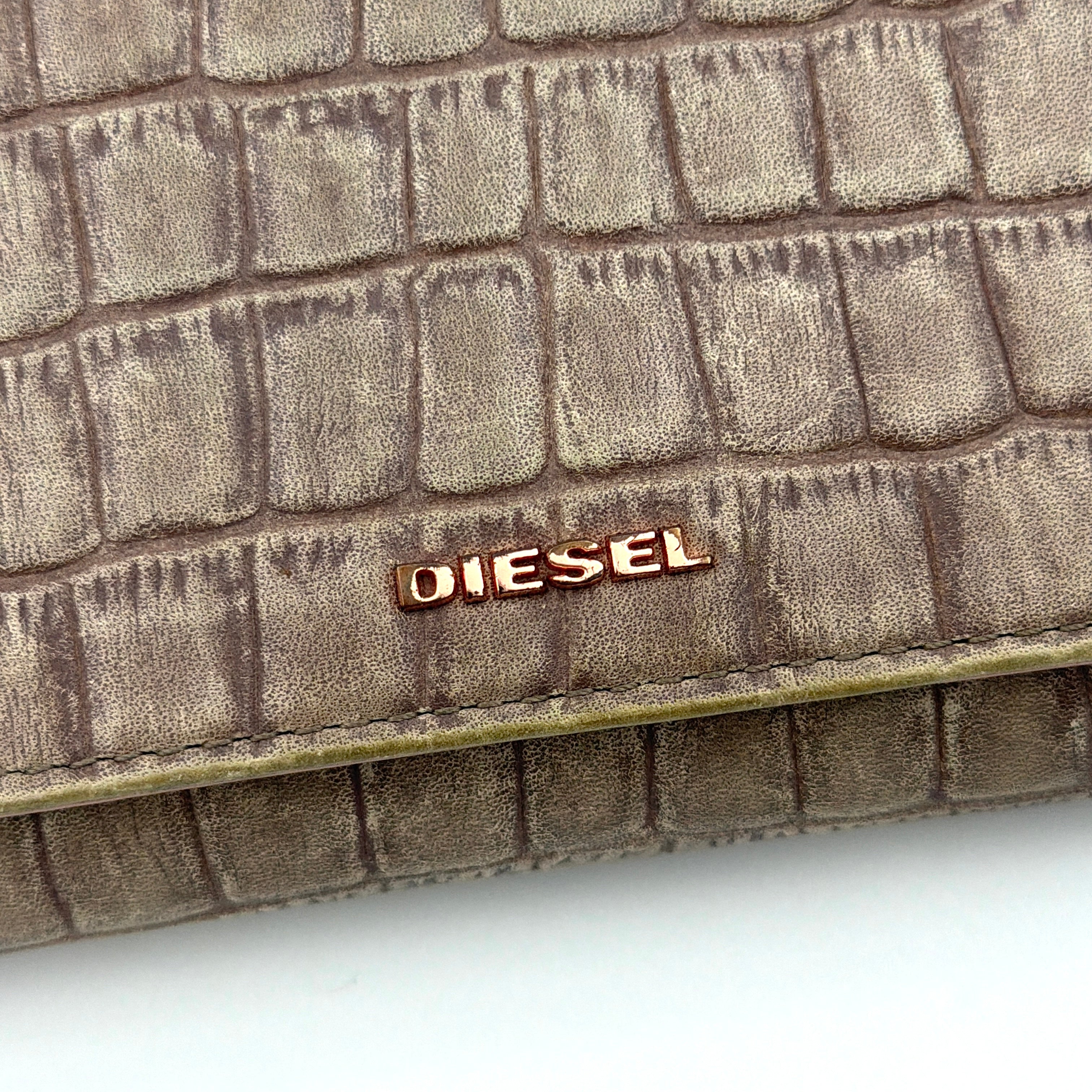 Diesel Crocodile Embossed Sling Wallet Brown