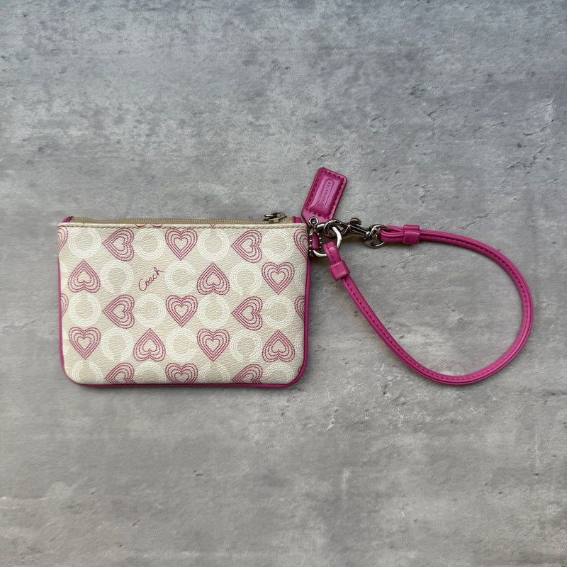 Coach Pink Heart Coin Case Wristlet