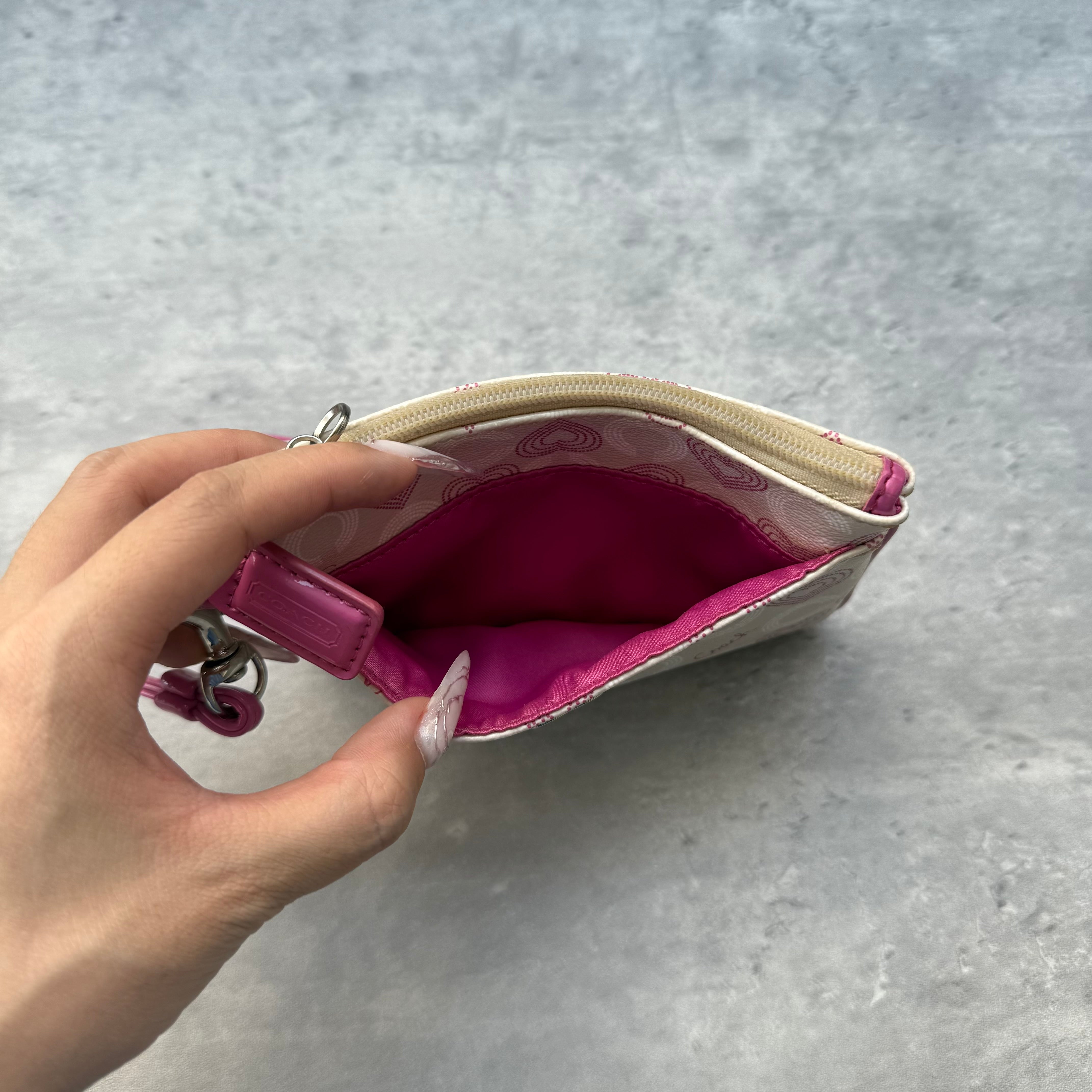 Coach Pink Heart Coin Case Wristlet