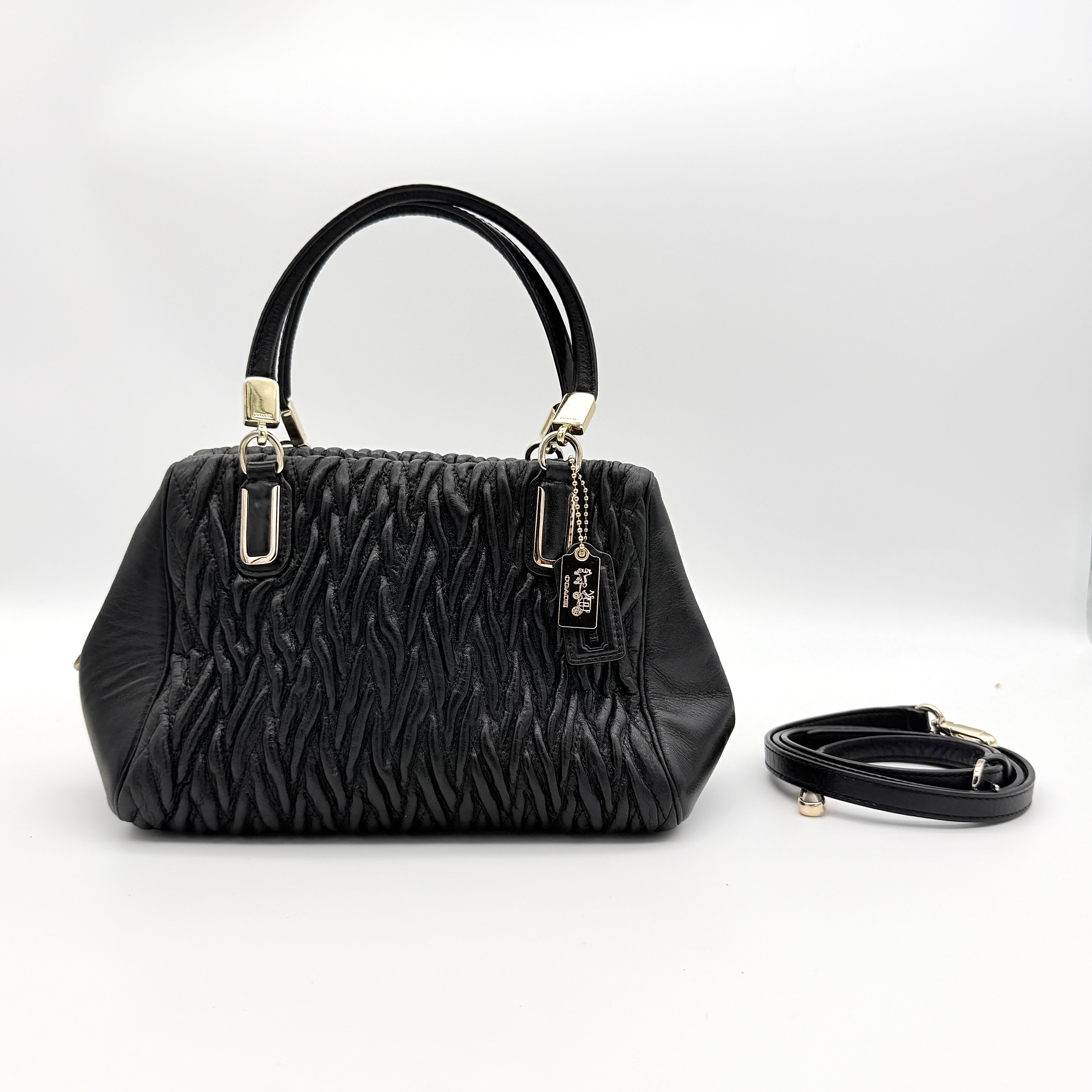 Coach 2Way Madison Gathered Twist Leather Satchel Handbag Black