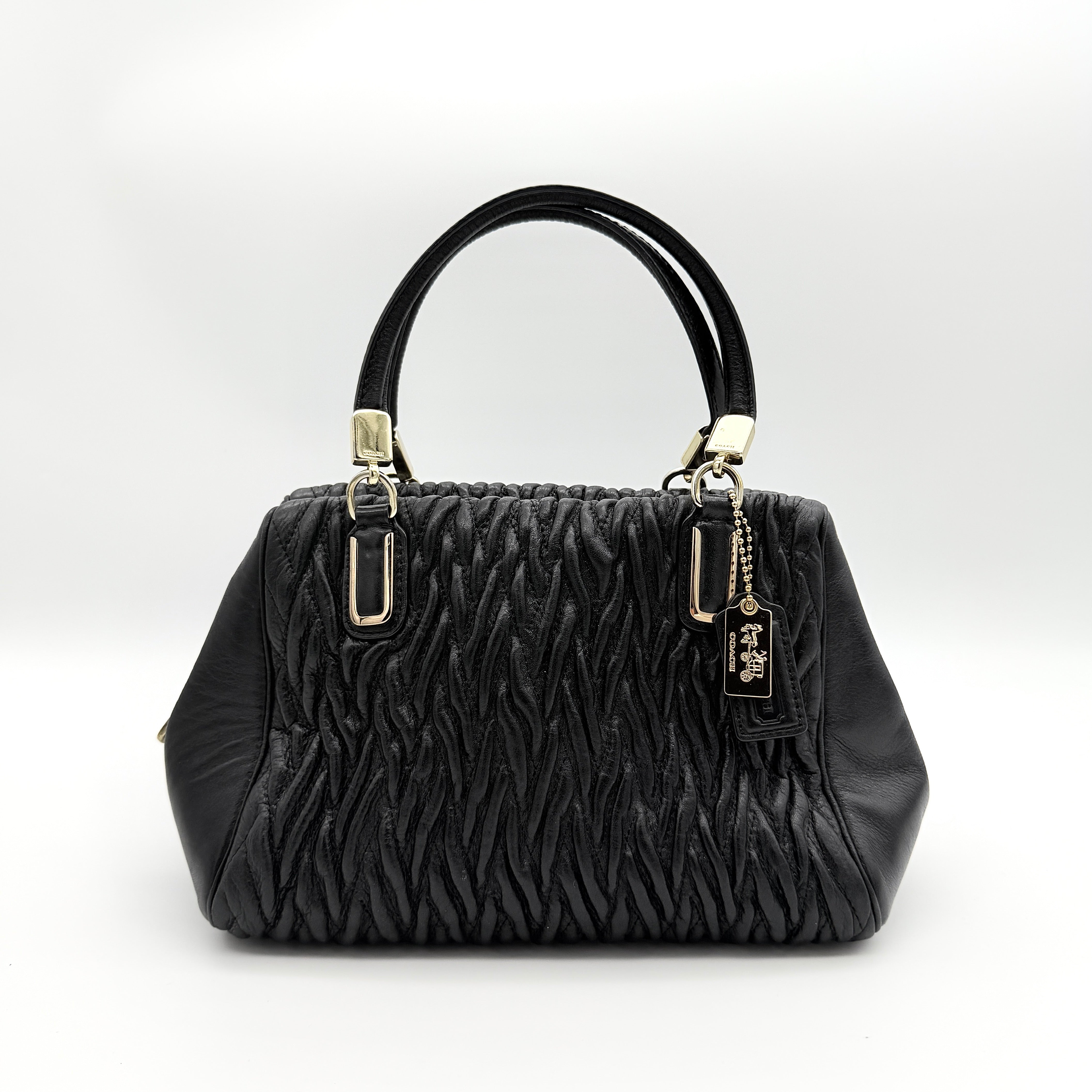 Coach 2Way Madison Gathered Twist Leather Satchel Handbag Black