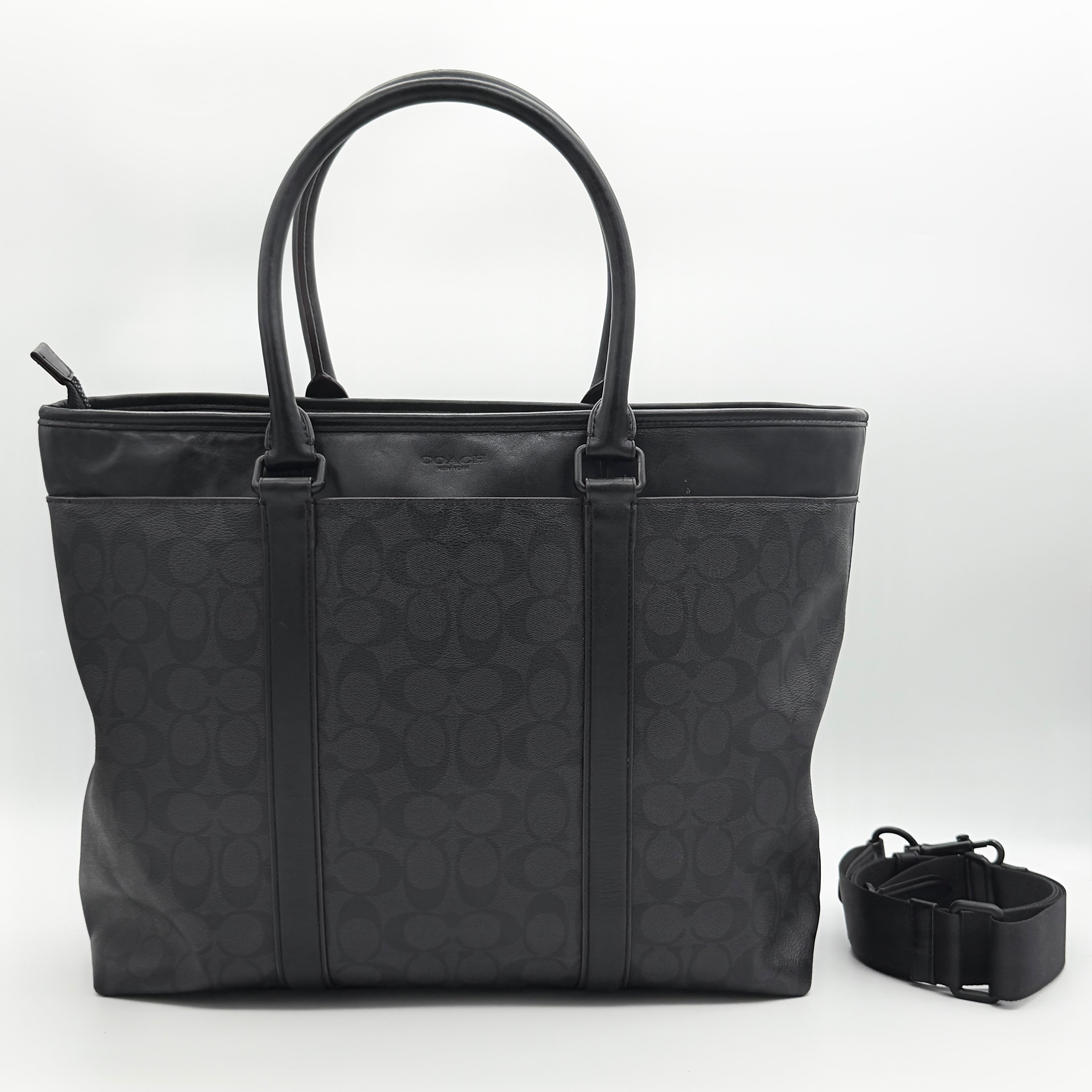 Coach 2Way Signature Perry Business Tote Bag Charcoal Black