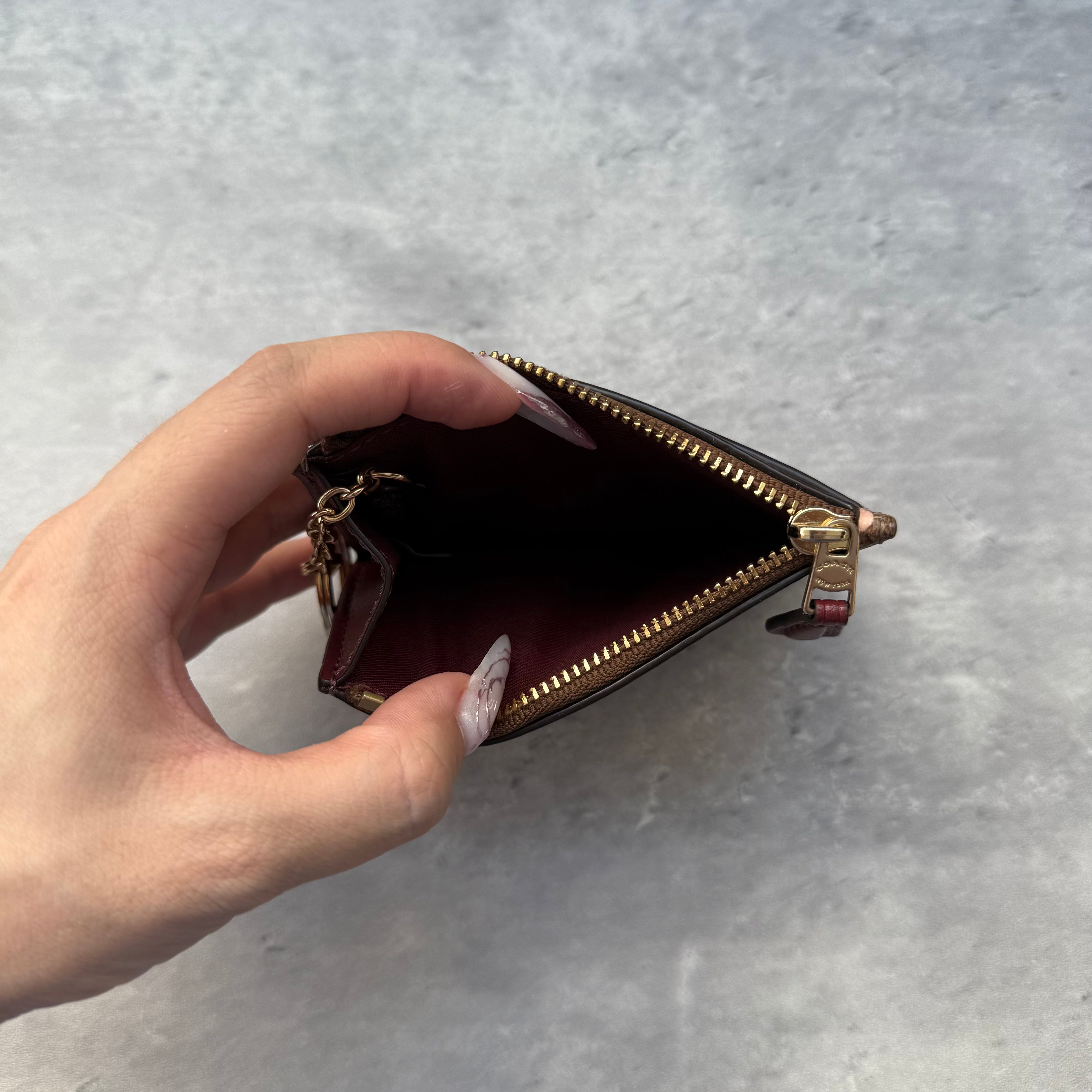 Coach Mini Skinny ID Peony Print Key Cardholder Beige