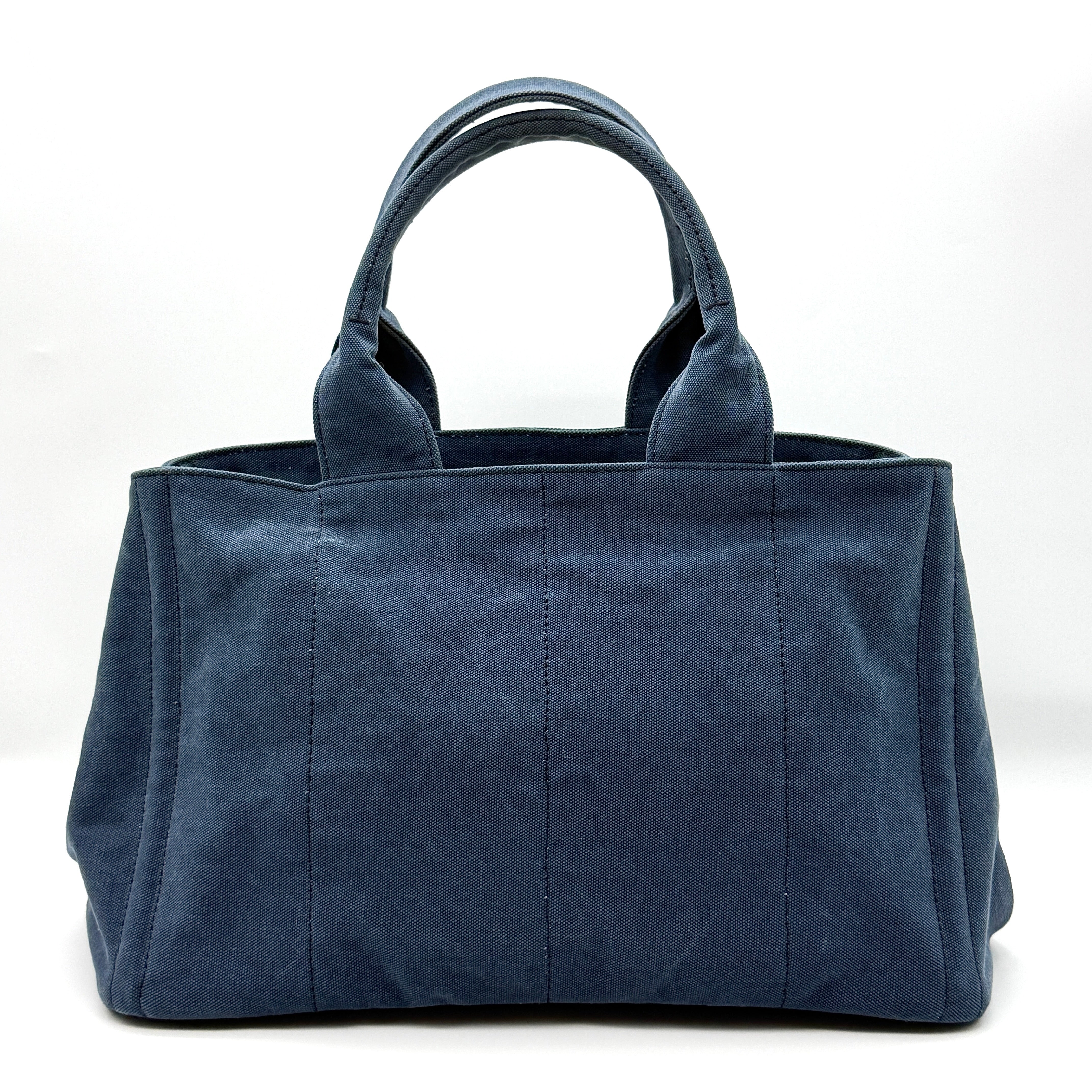 Prada Canapa Embroidered Logo Tote Bag Blue