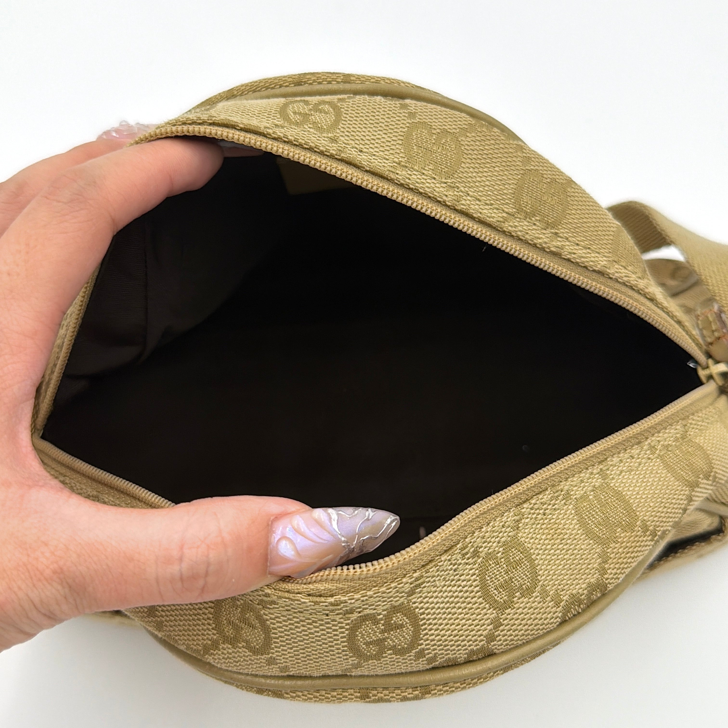 Gucci GG Monogram Half Moon Pochette Shoulder Bag Beige