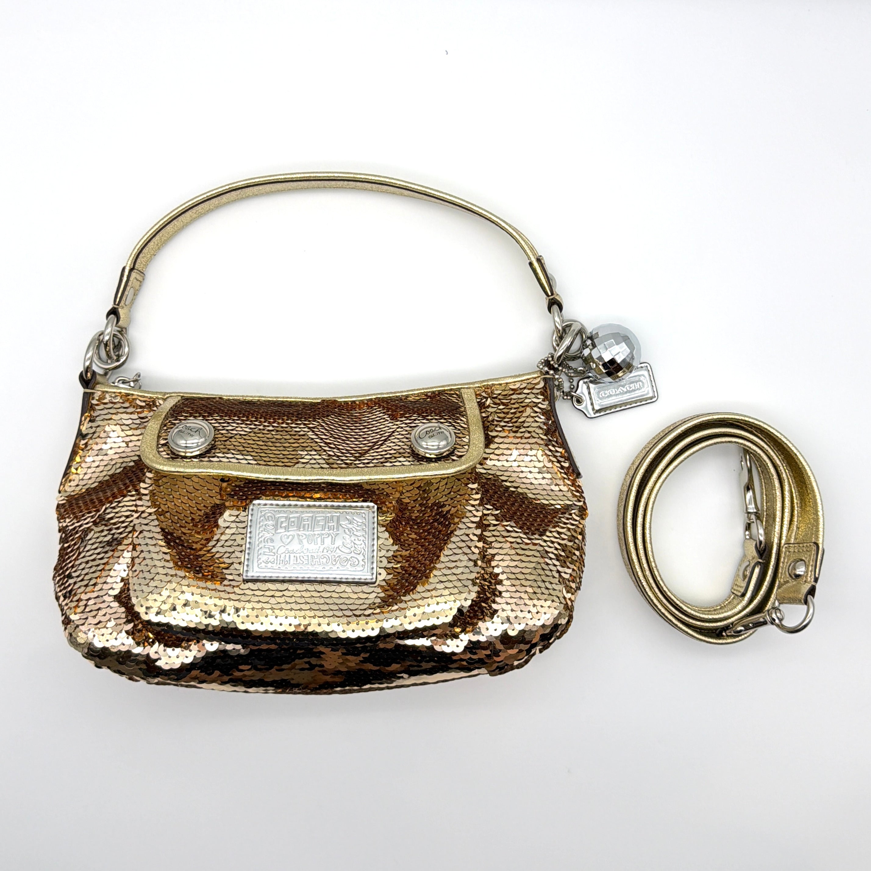 Coach 2Way Poppy Sequin Disco Shoulder Bag Gold