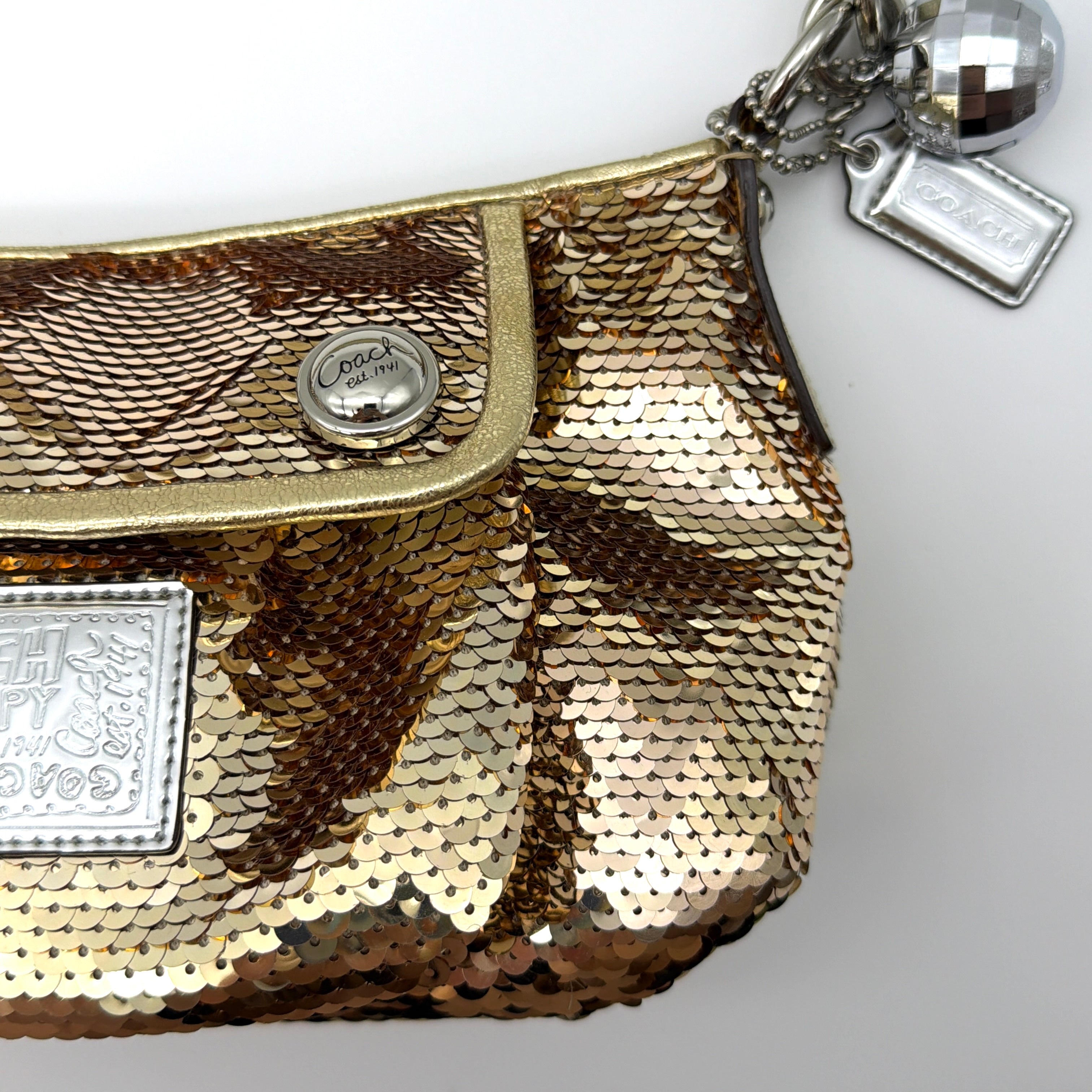 Coach 2Way Poppy Sequin Disco Shoulder Bag Gold