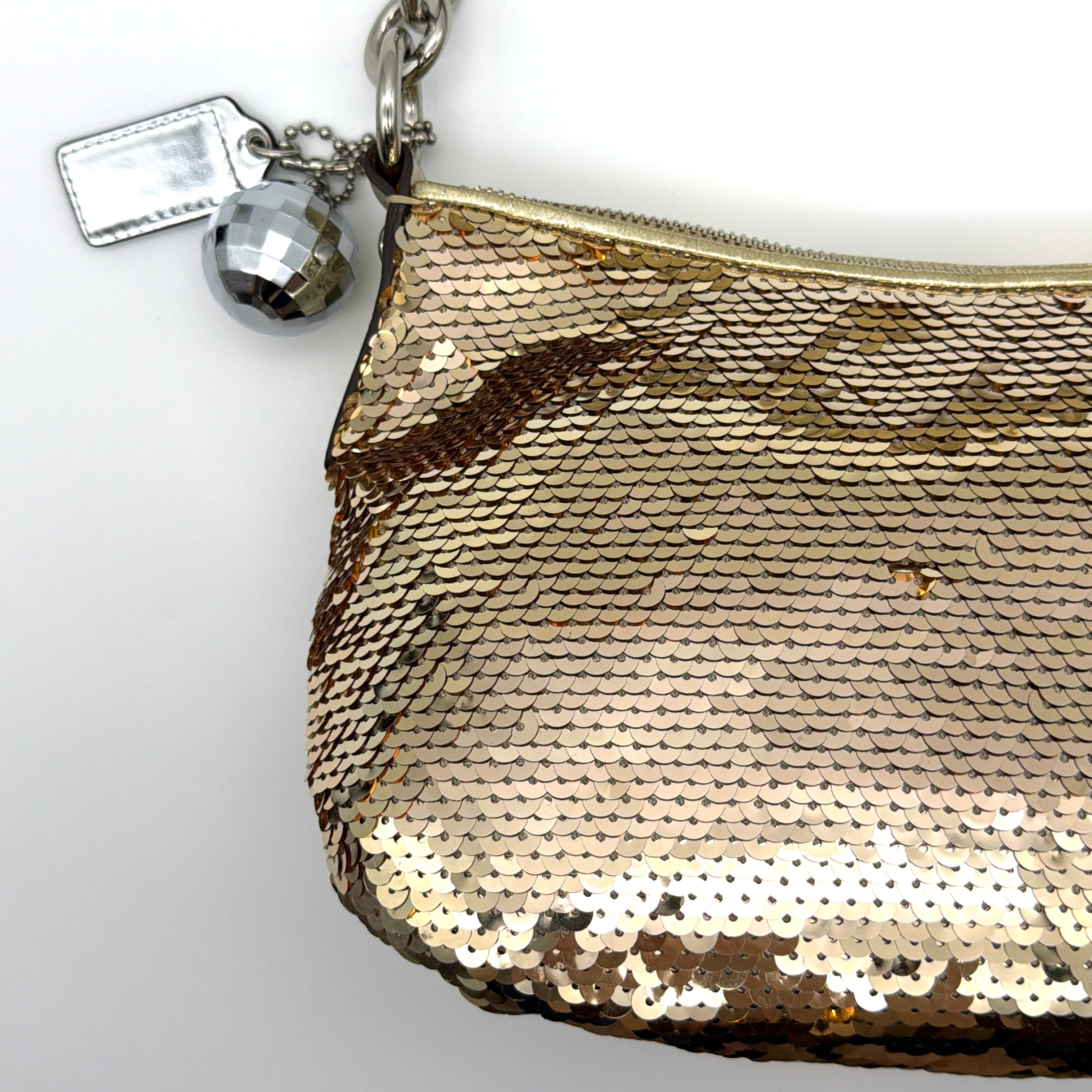 Coach 2Way Poppy Sequin Disco Shoulder Bag Gold