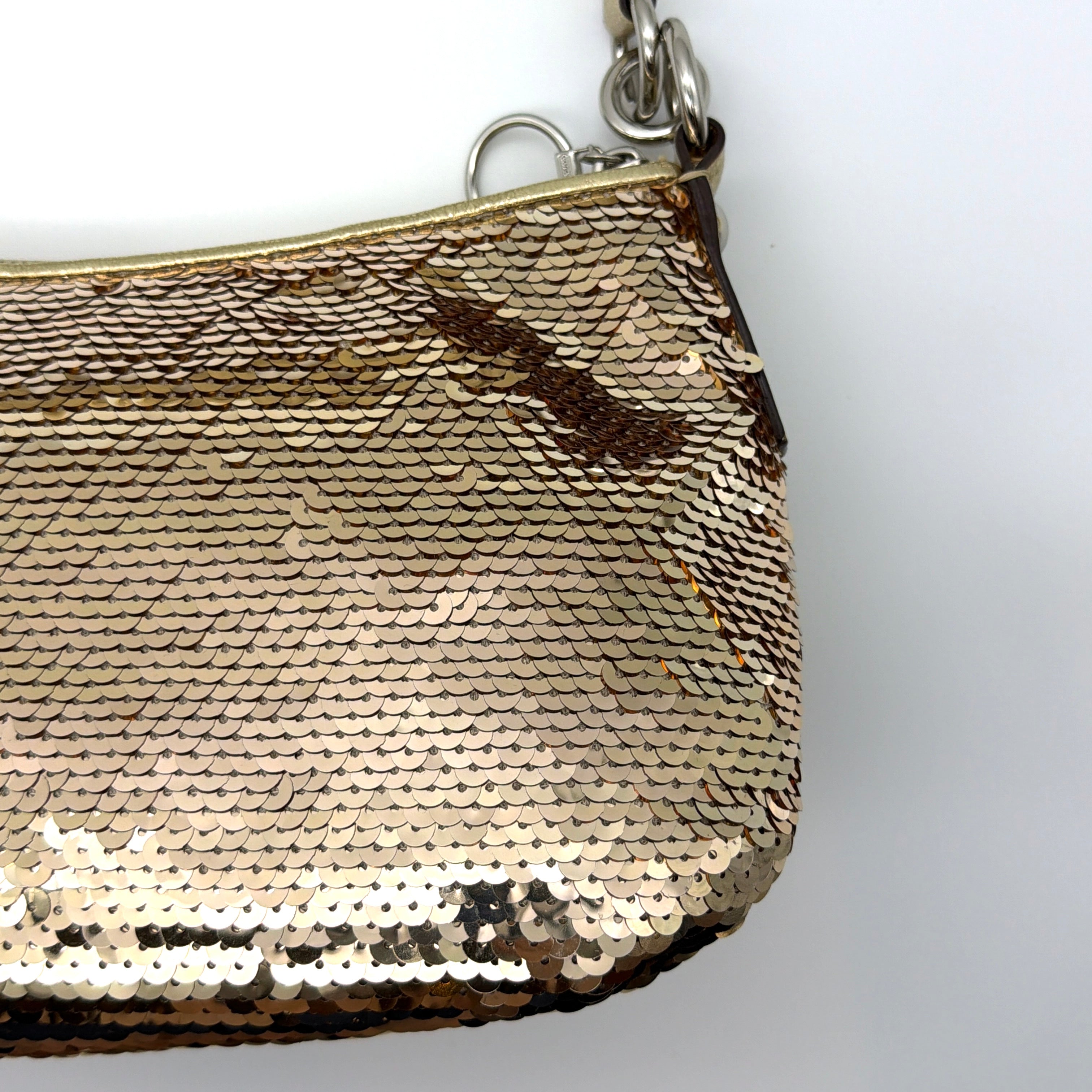 Coach 2Way Poppy Sequin Disco Shoulder Bag Gold
