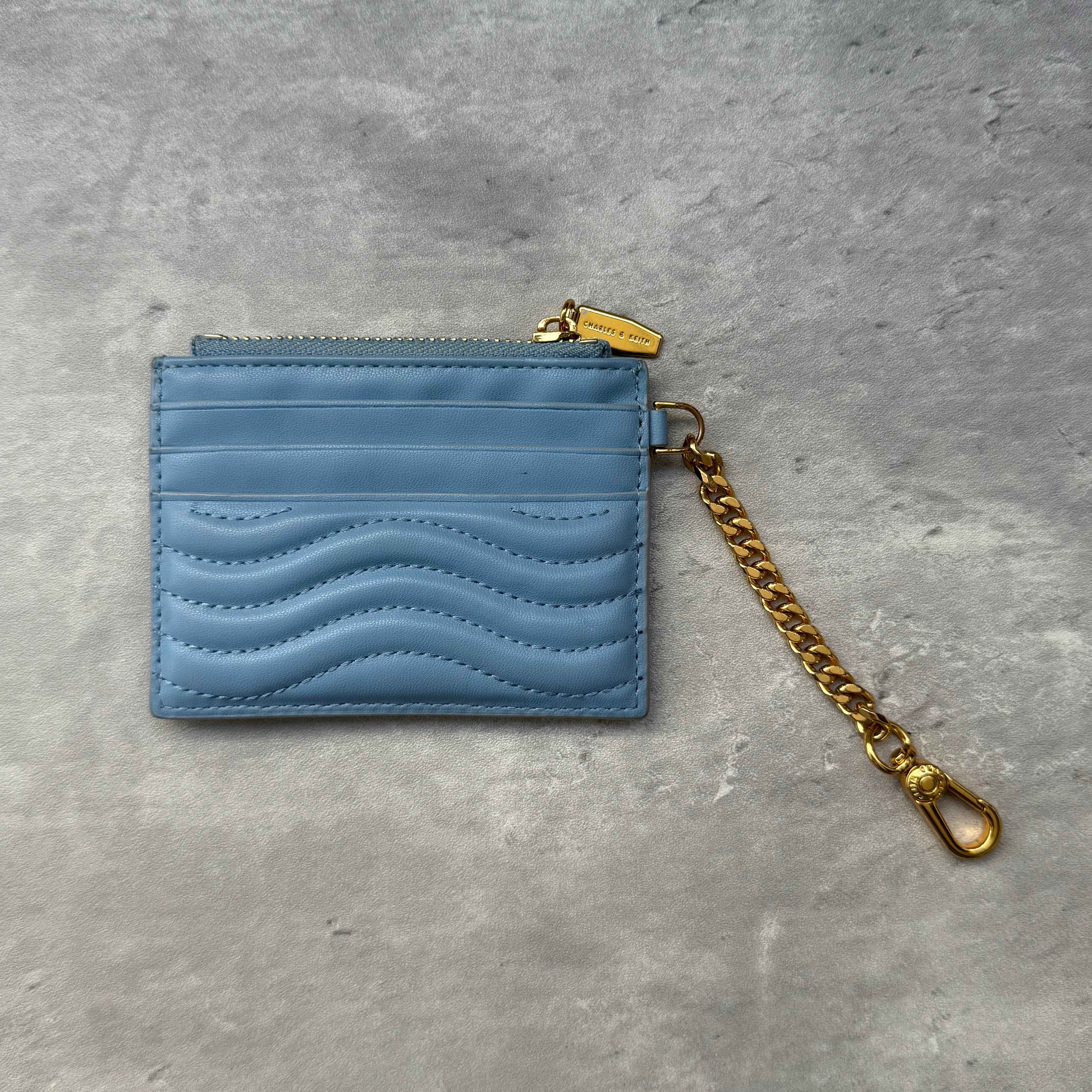 Charles & Keith Aubrielle Stitch-Trim Zip Cardholder Light Blue