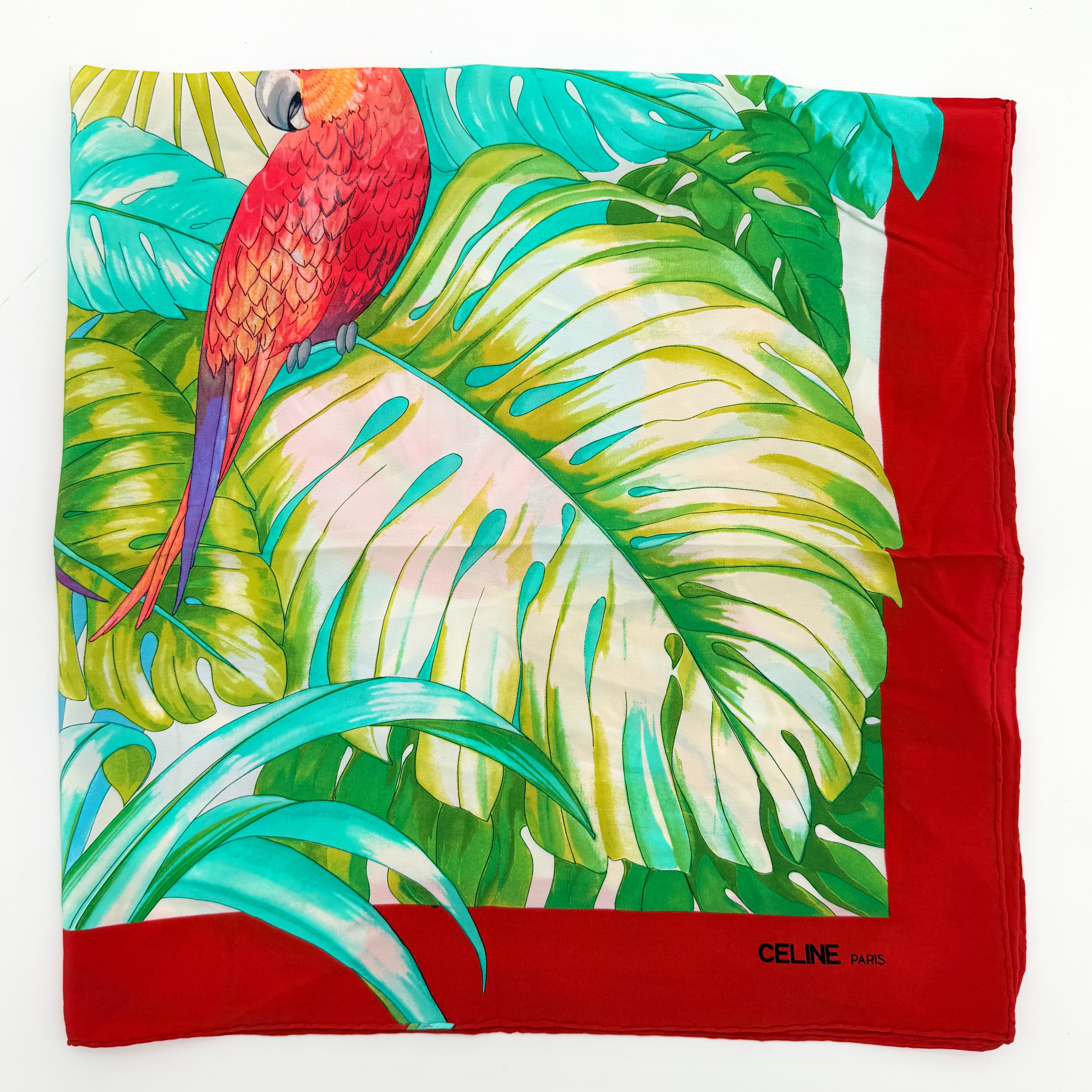 Celine Paris Tropical Parrot Silk Scarf Red
