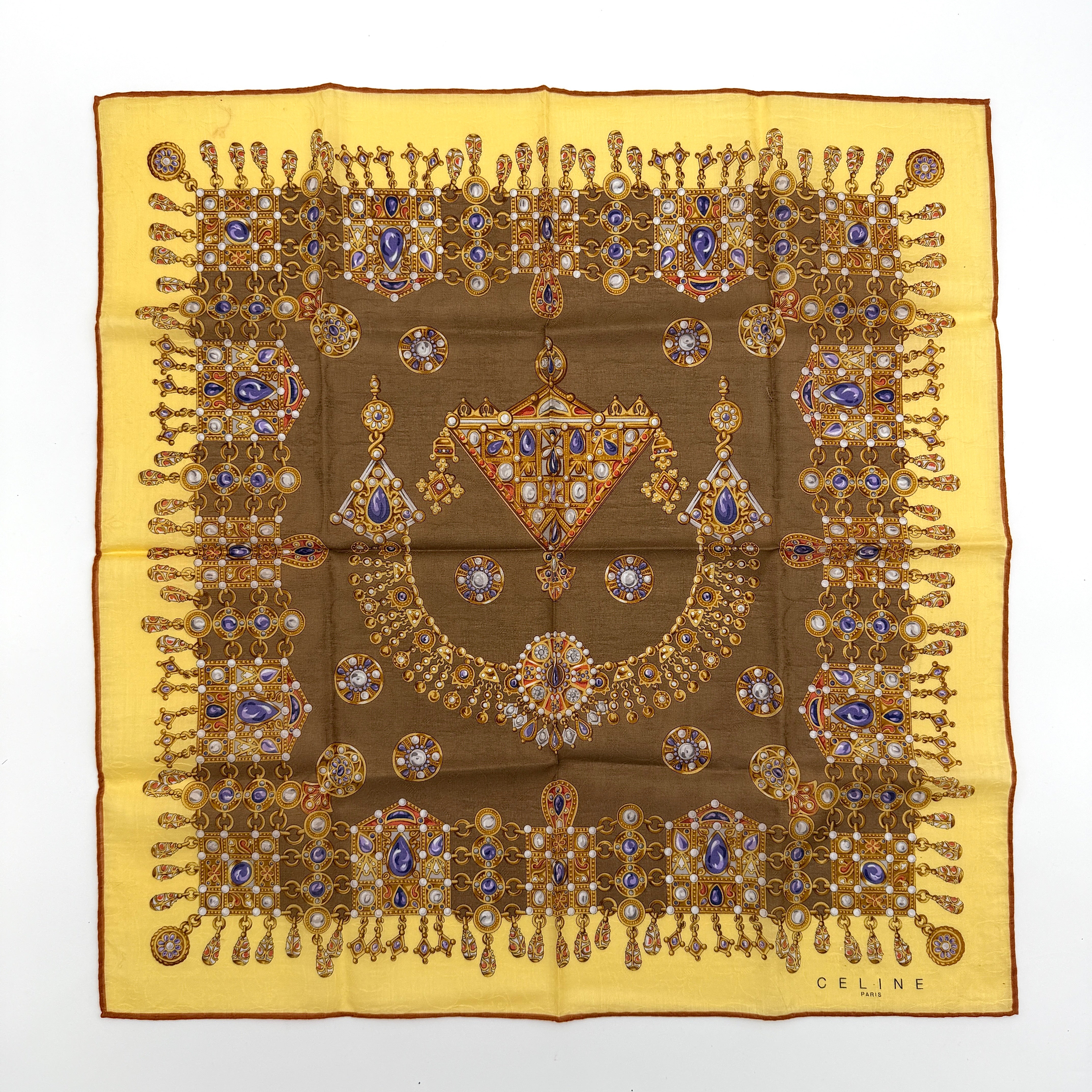 Celine Jewellery Silk Scarf Yellow/Brown