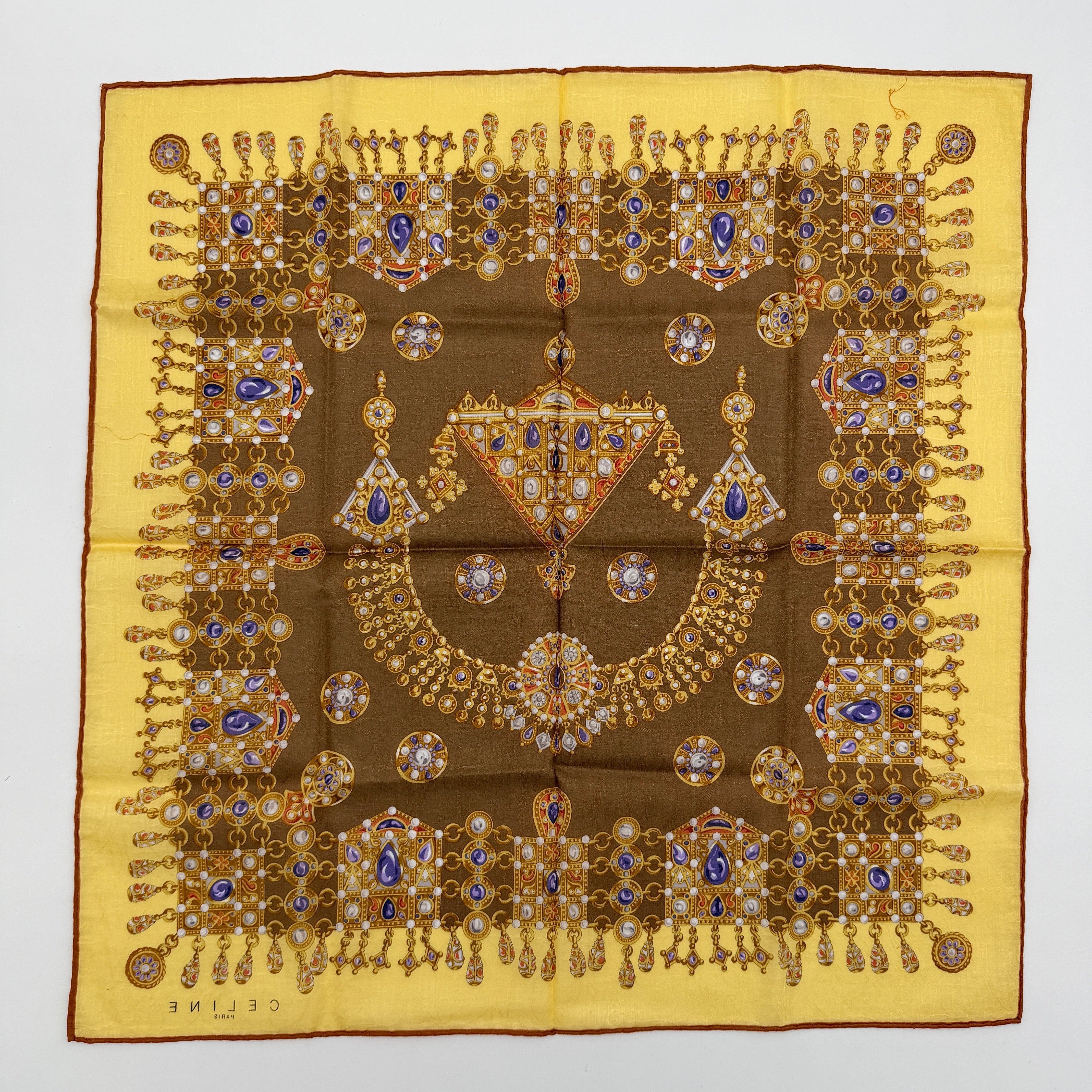 Celine Jewellery Silk Scarf Yellow/Brown