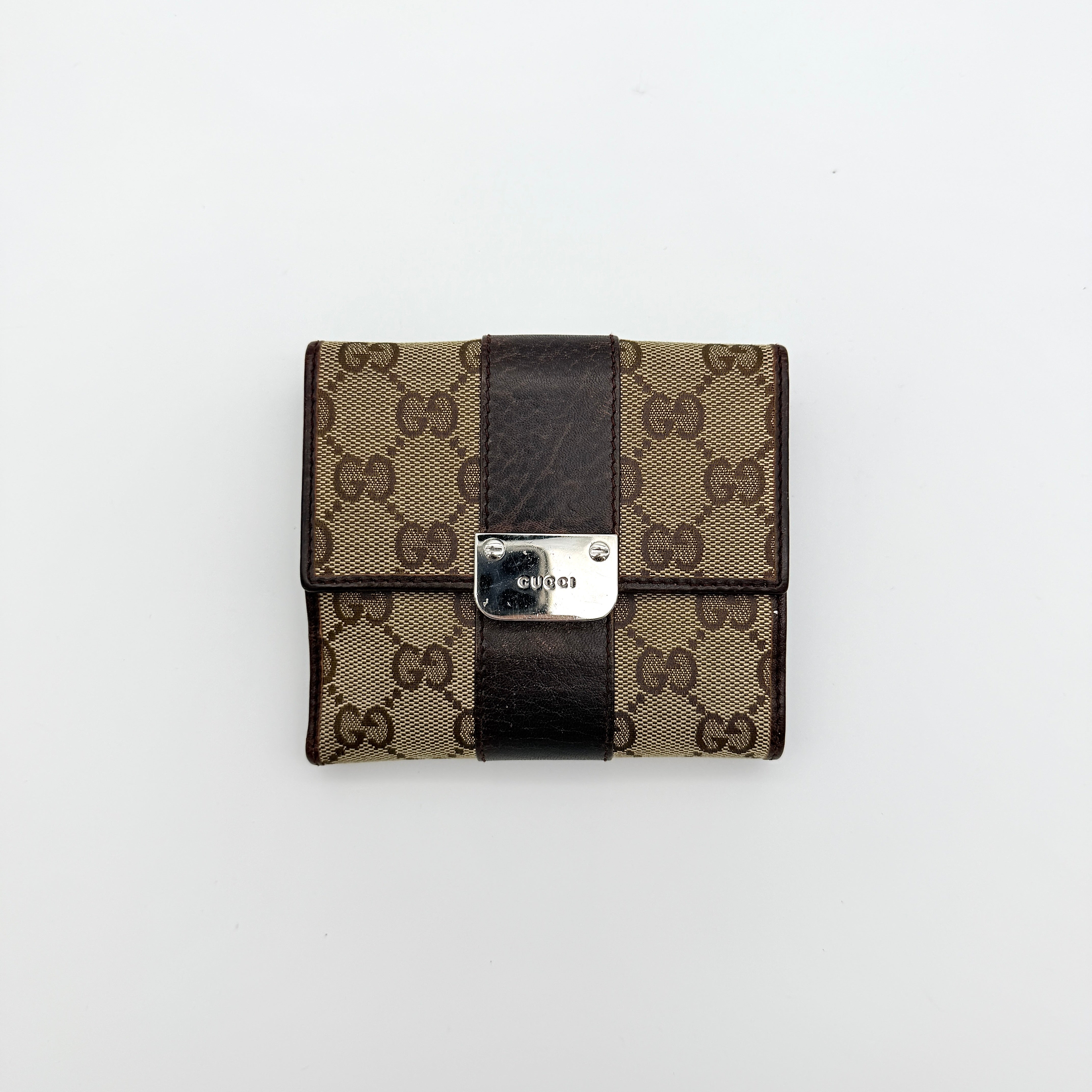 Gucci GG Monogram Strap Compact Wallet Beige/Brown
