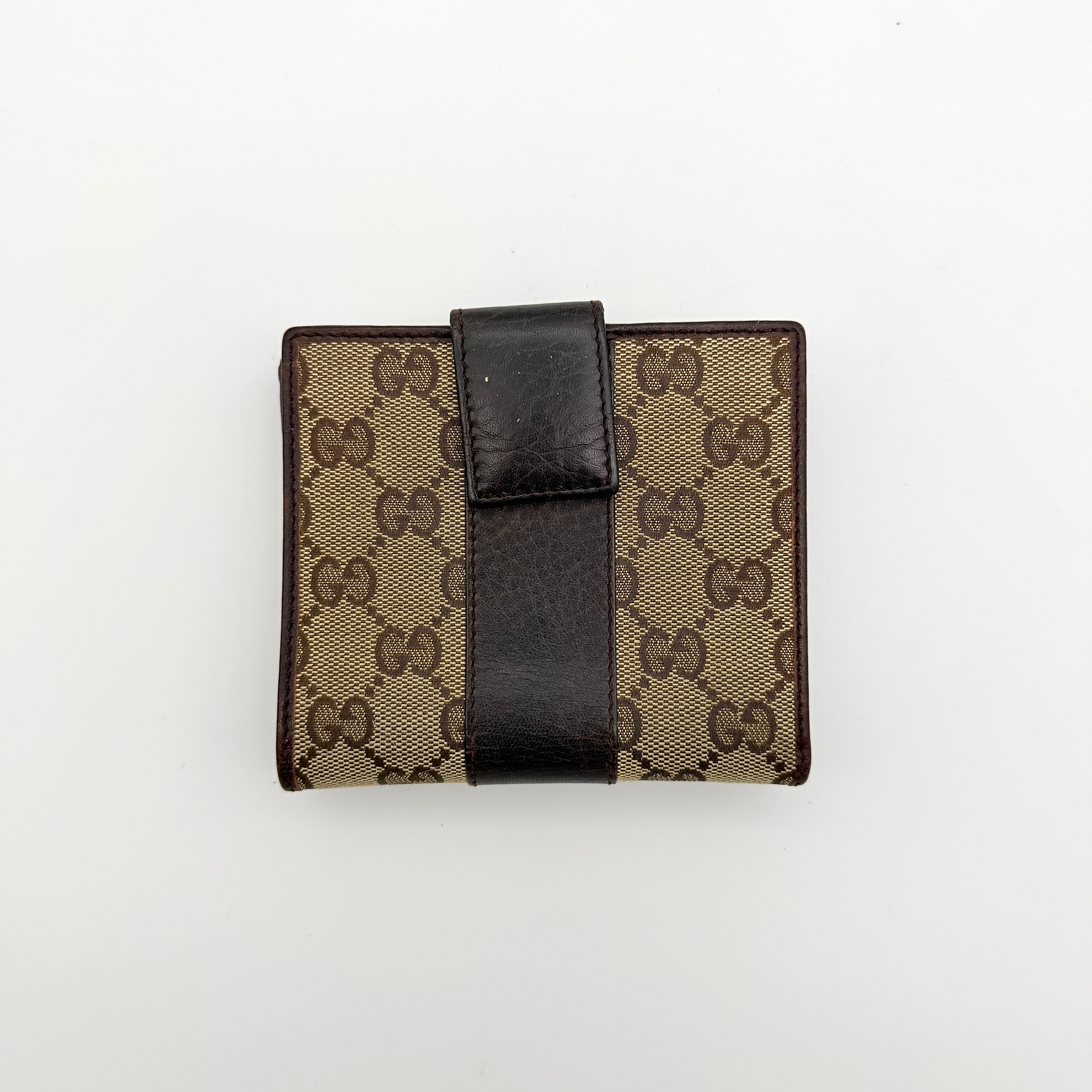 Gucci GG Monogram Strap Compact Wallet Beige/Brown