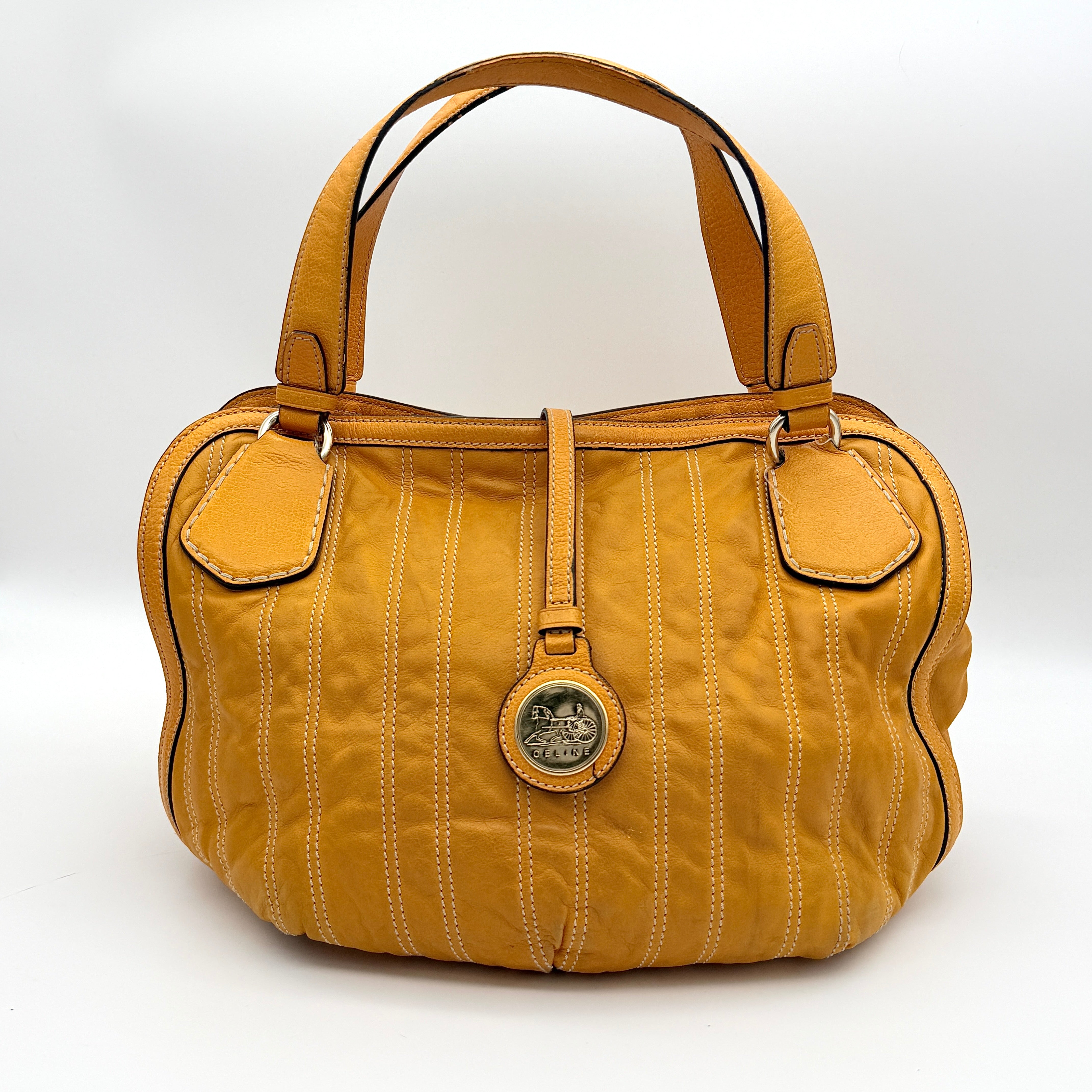 Celine Stripe Hobo Shoulder Bag Yellow