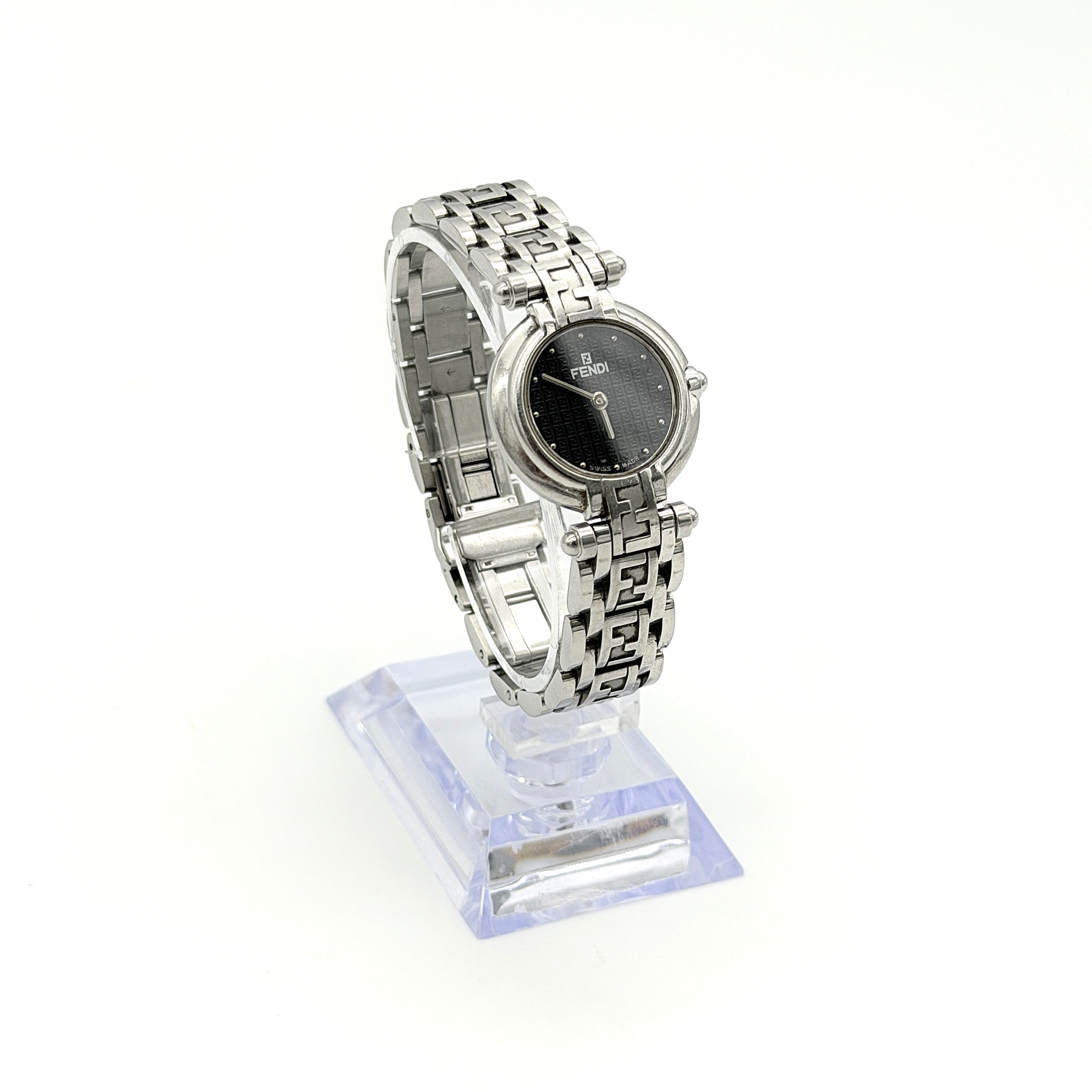 Fendi 750L FF Black Dial Stainless Steel Watch