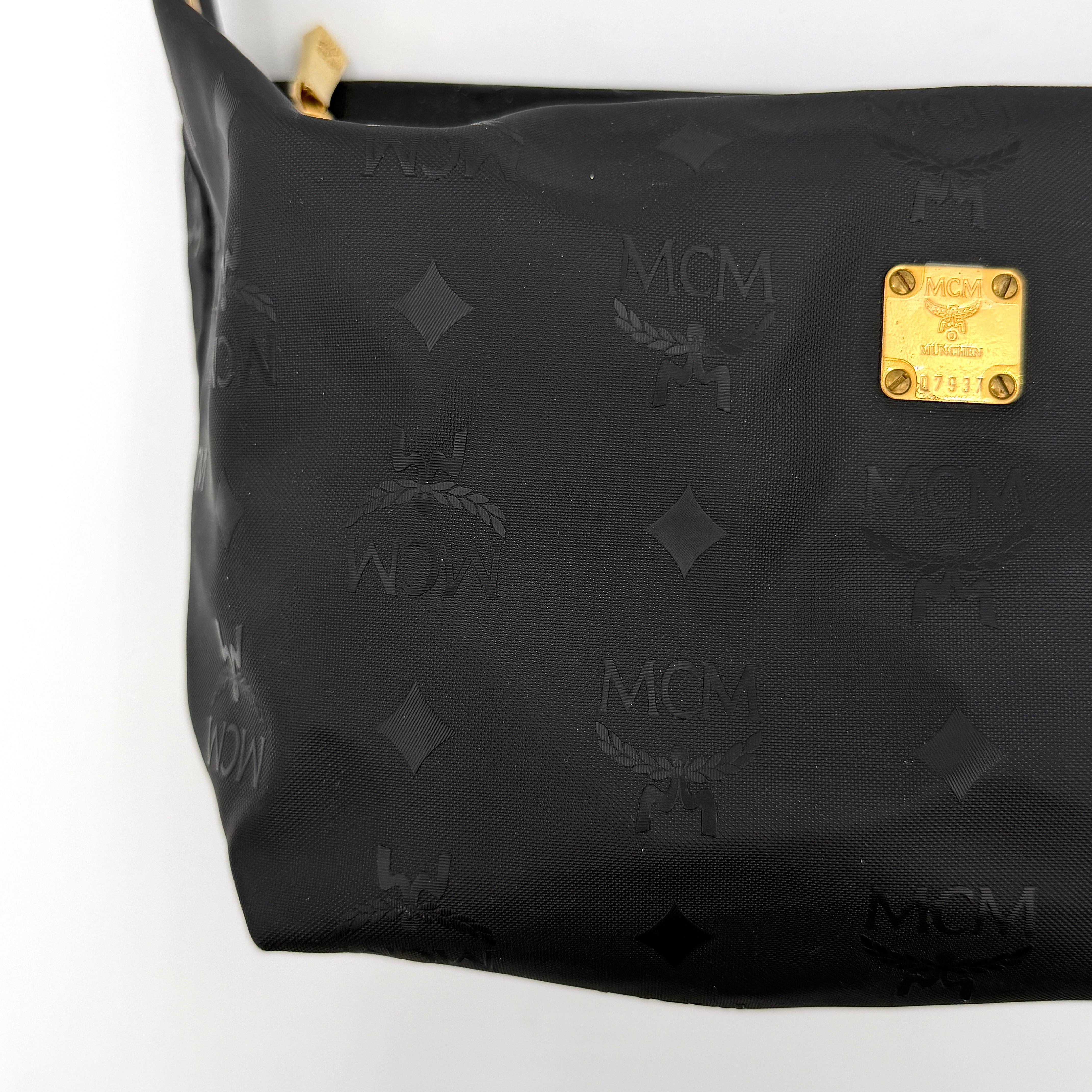 MCM Monogram Hobo Shoulder Bag Black