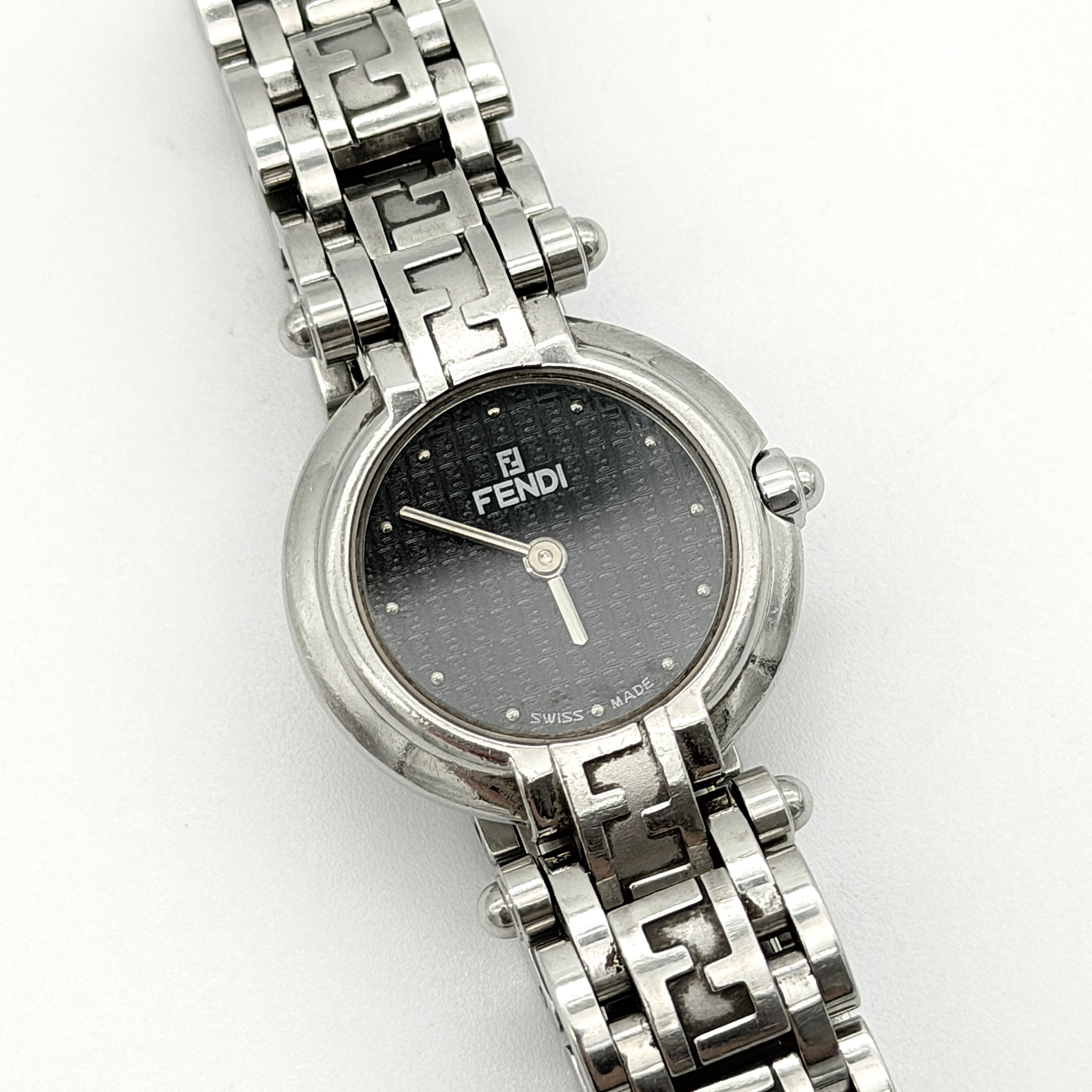 Fendi 750L FF Black Dial Stainless Steel Watch