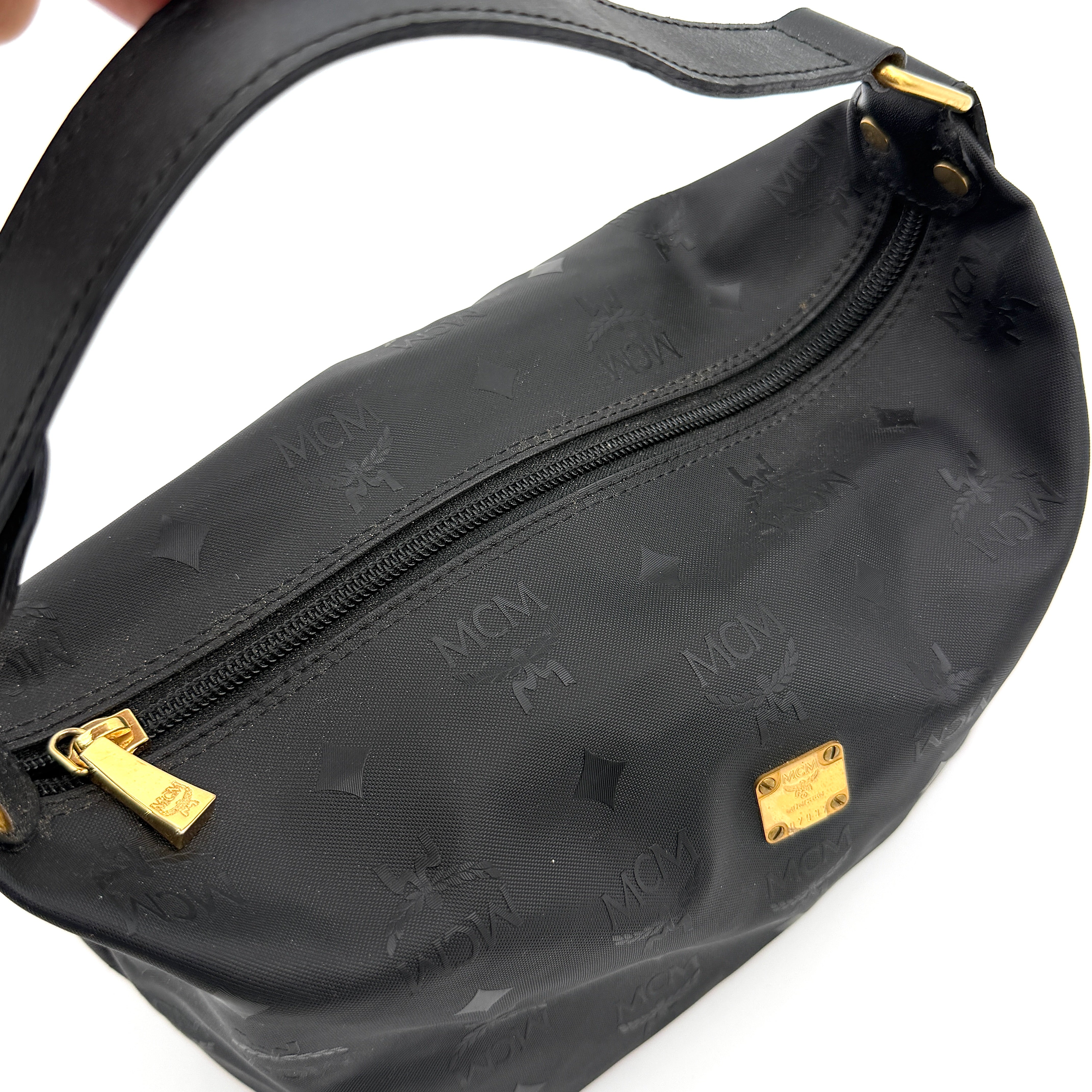 MCM Monogram Hobo Shoulder Bag Black