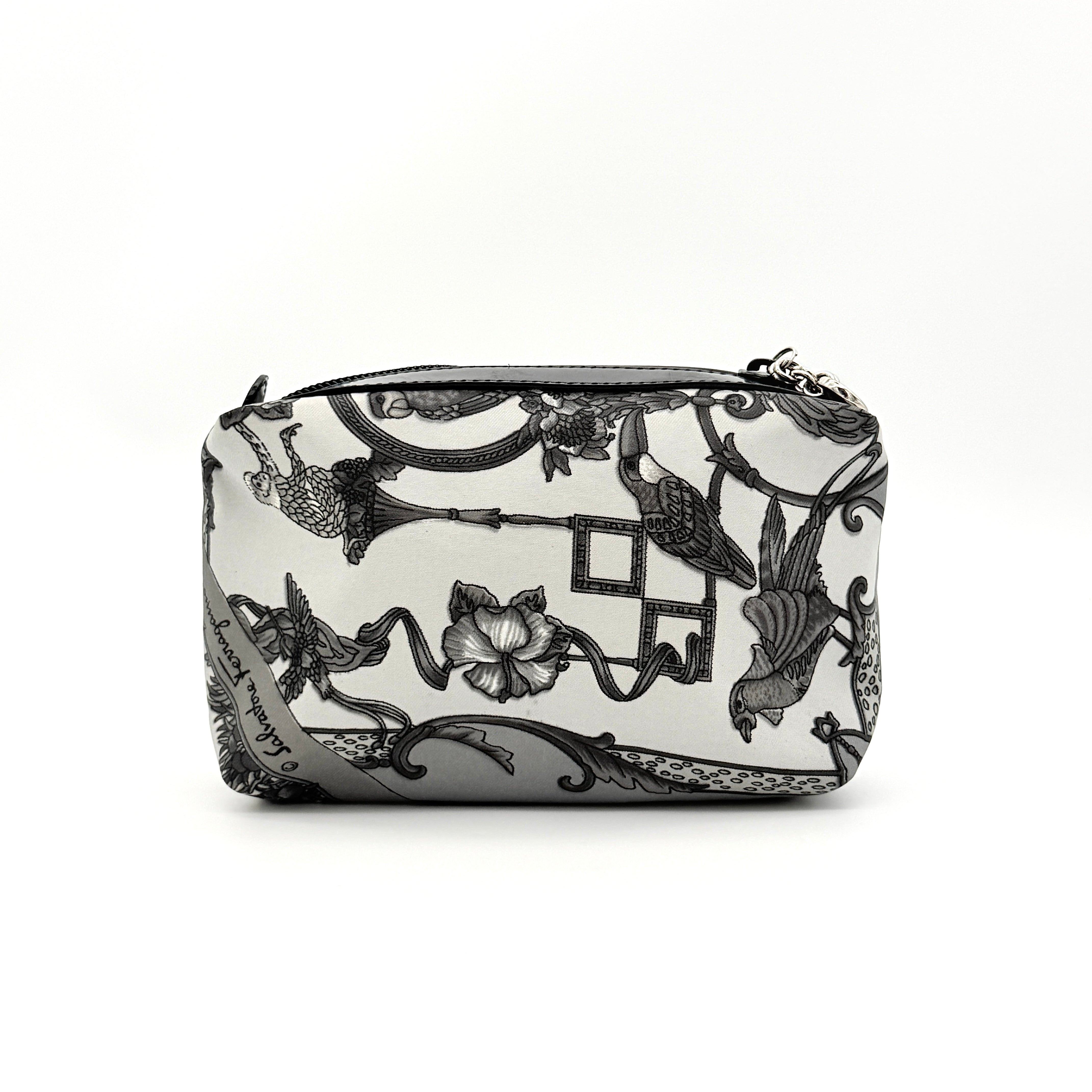 Salvatore Ferragamo Printed Nylon Cosmetic Pouch Grey/Cream