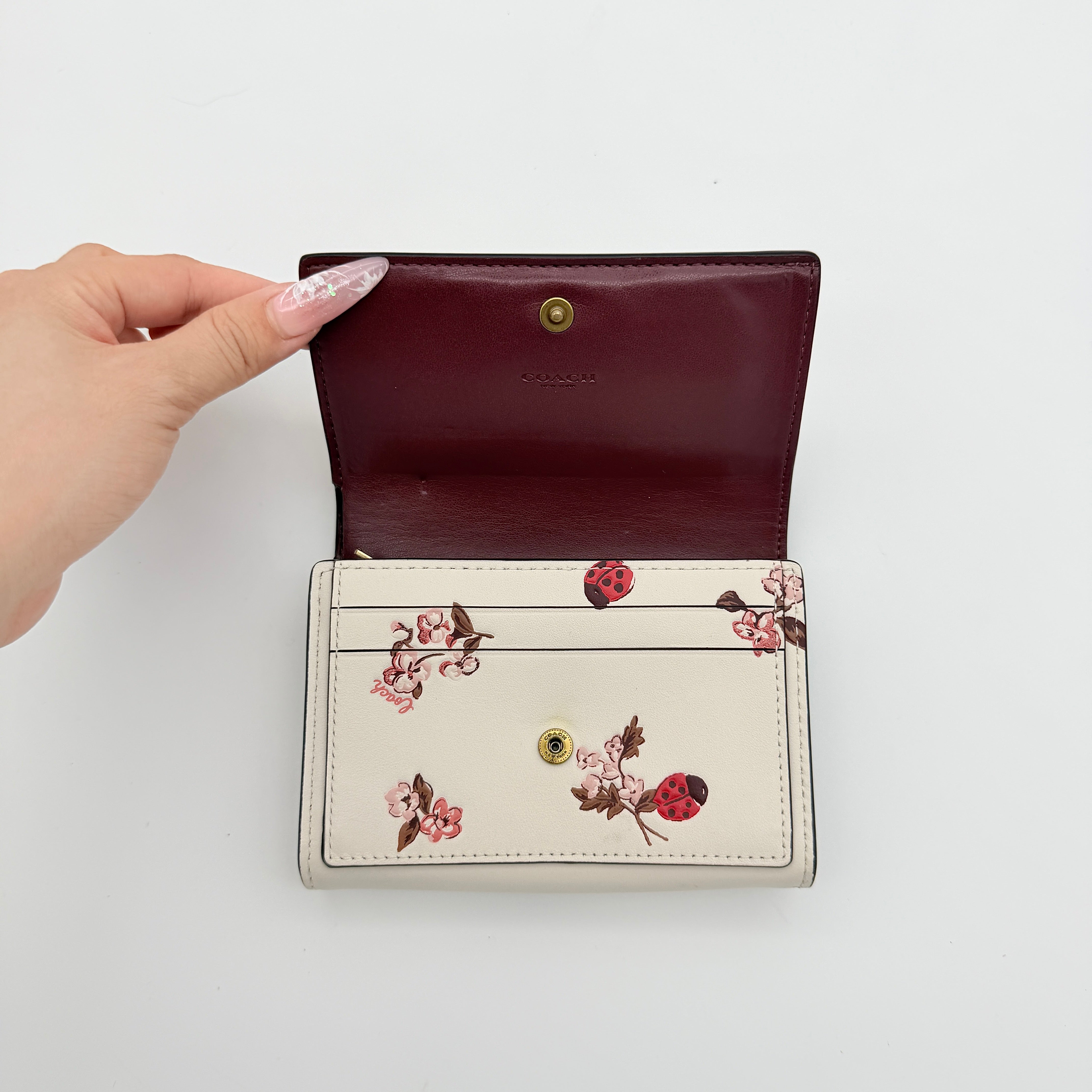 Coach Ladybug Floral Medium Flap Wallet White