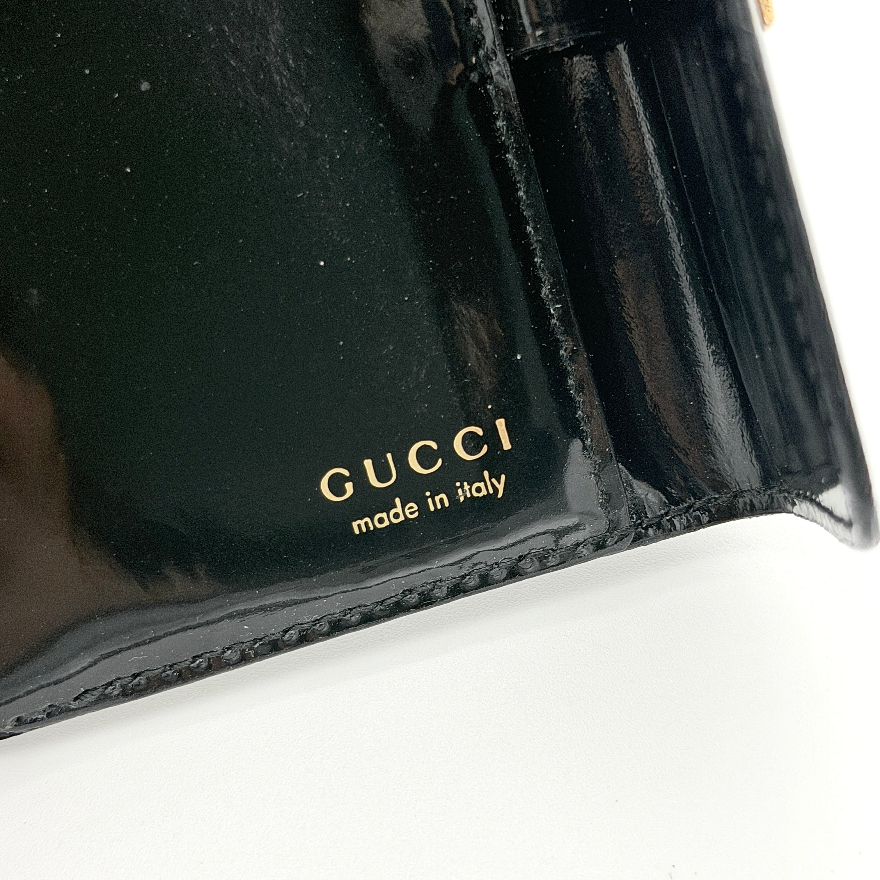 Gucci Patent Mini Ring Agenda Planner Black
