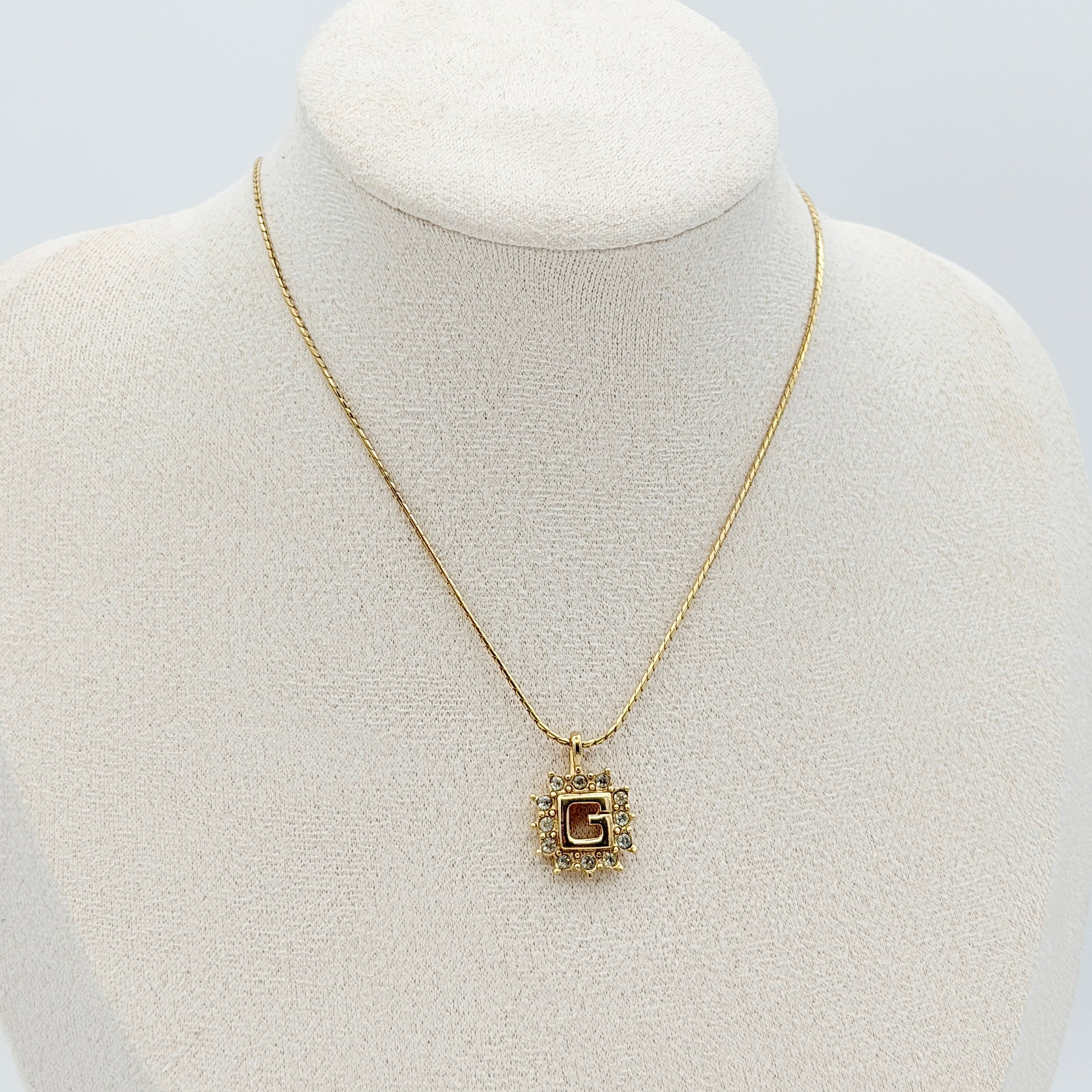 Givenchy G Logo Rhinestone Necklace Gold