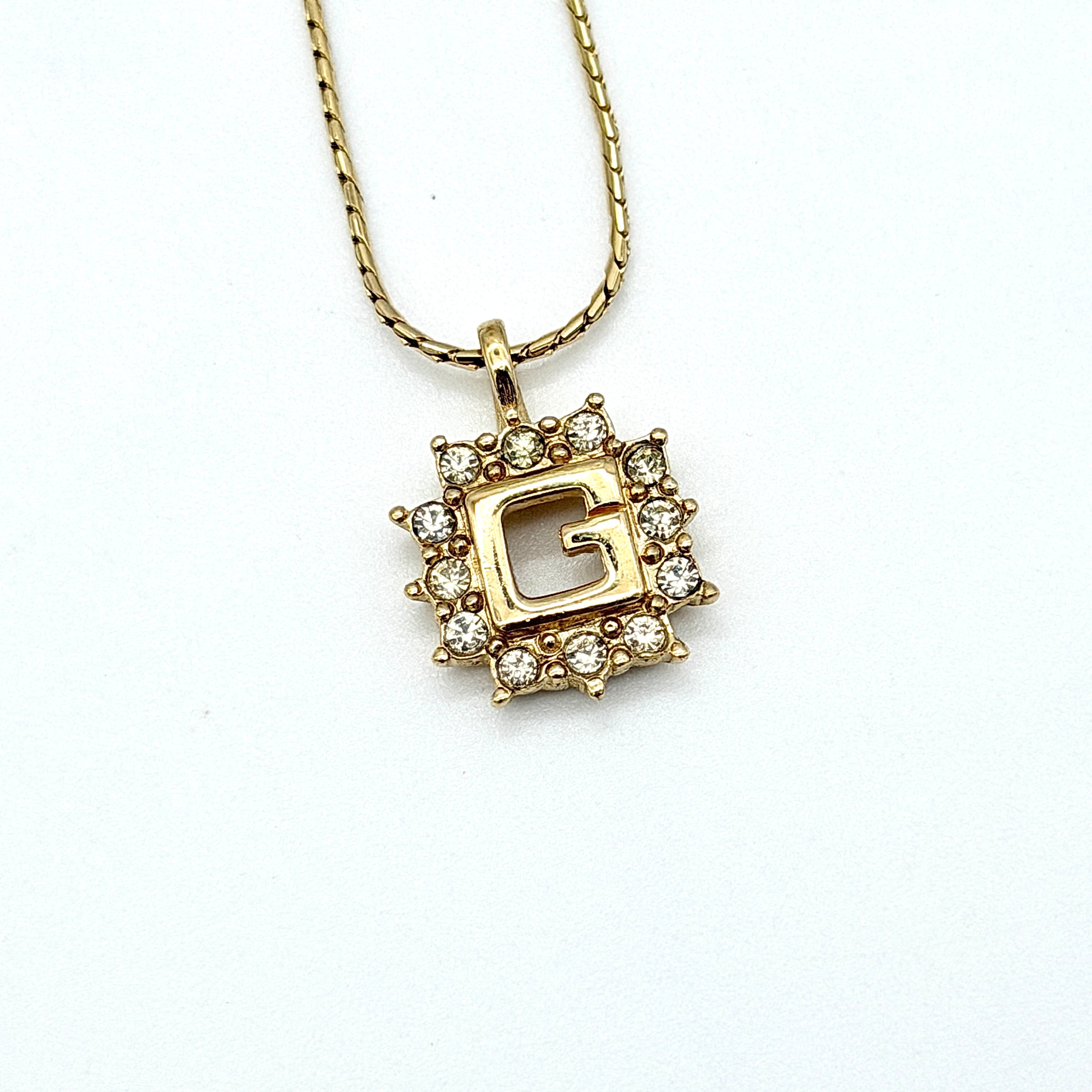 Givenchy G Logo Rhinestone Necklace Gold