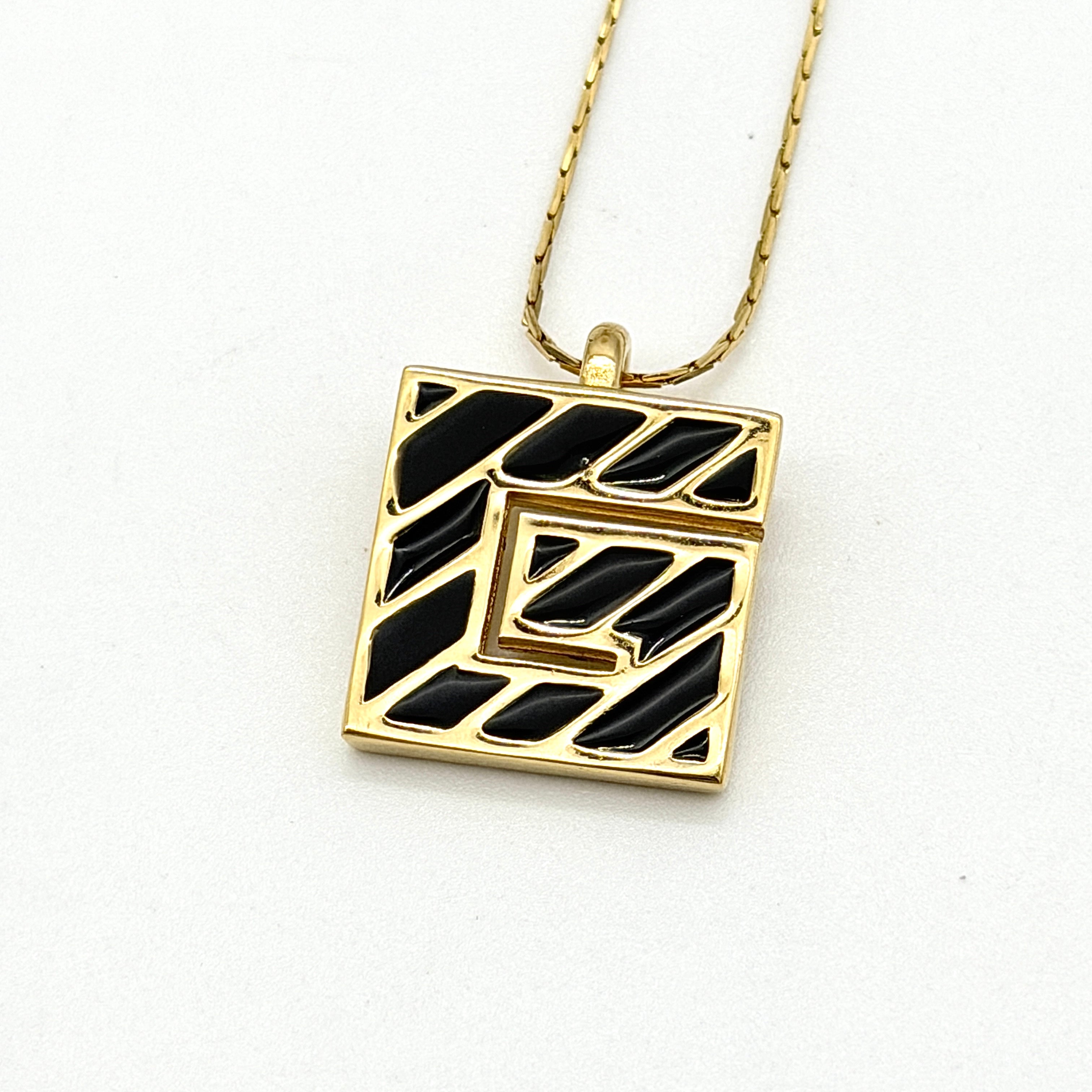 Givenchy G Logo Enamel Necklace Black/Gold