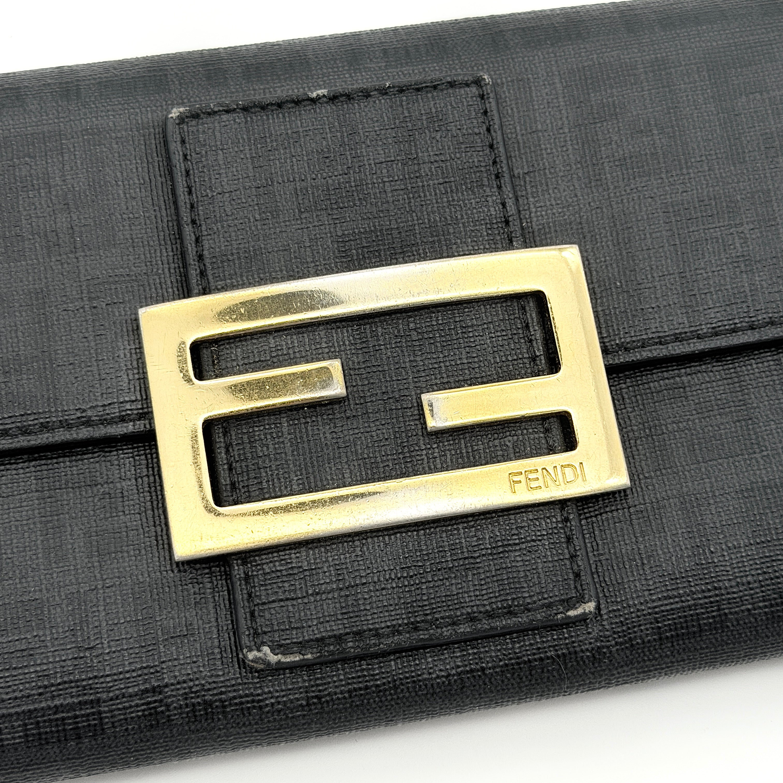 Fendi FF Zucchino Logo Long Flap Wallet Black