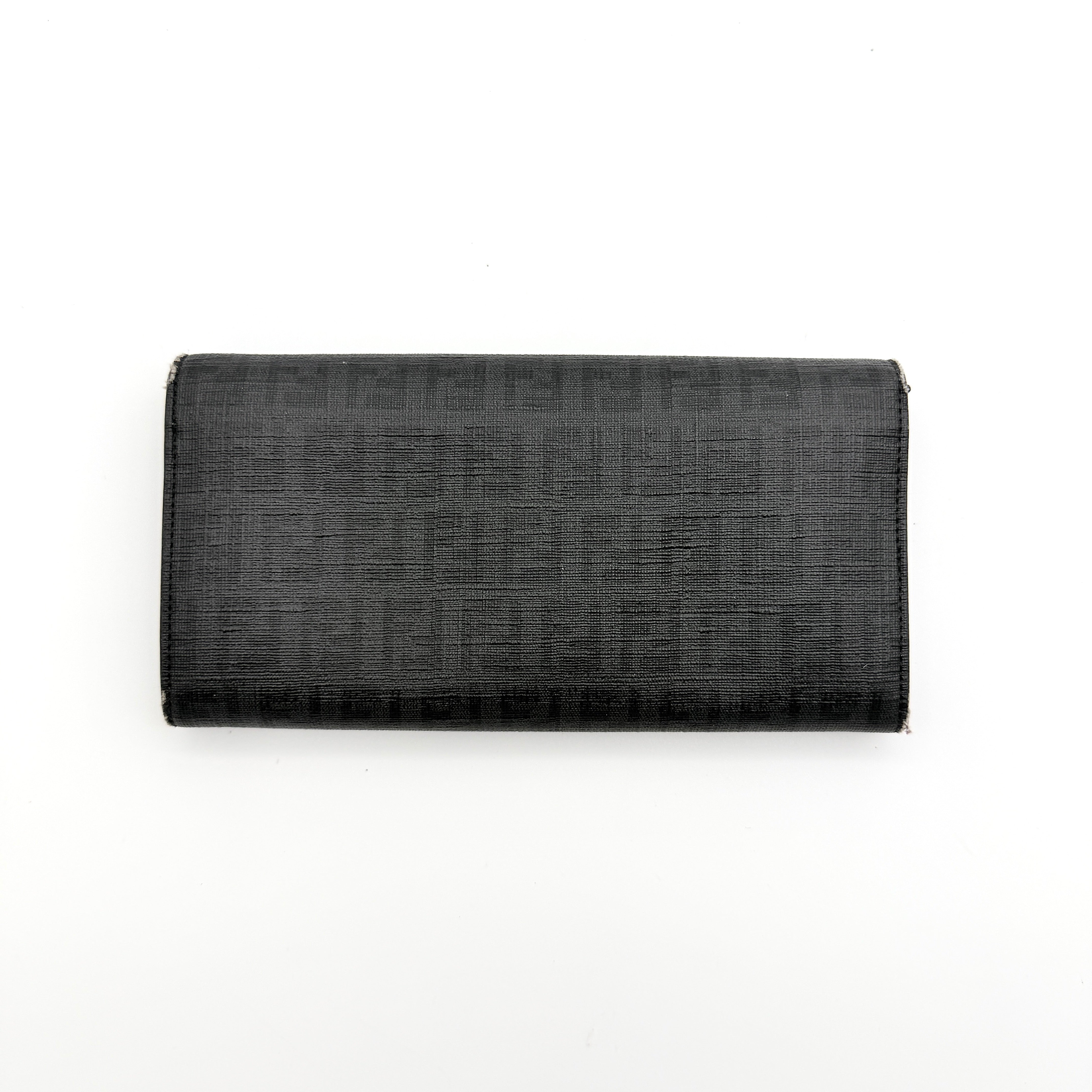 Fendi FF Zucchino Logo Long Flap Wallet Black