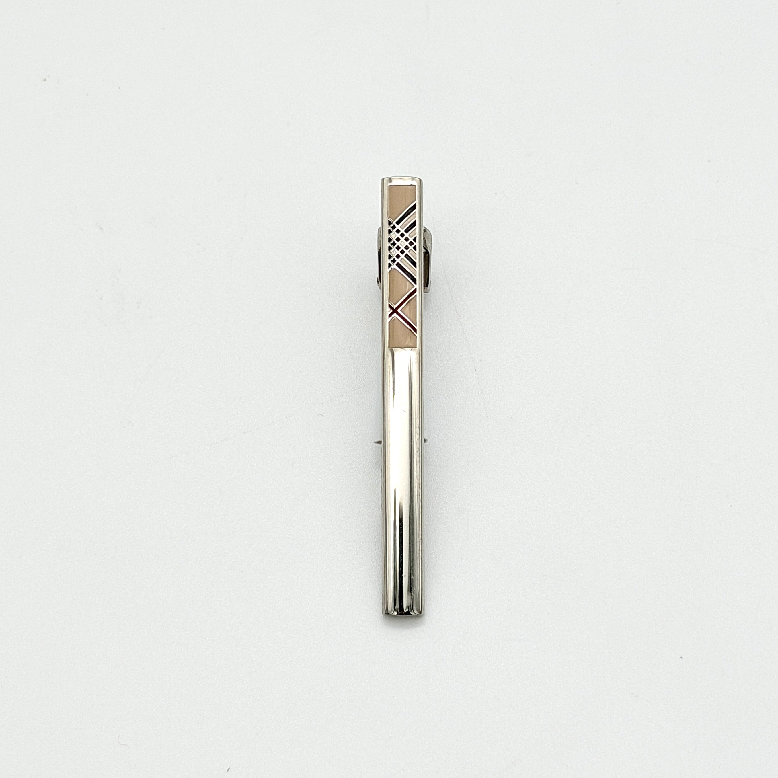 Burberry Nova Check Tie Clip Beige/Silver