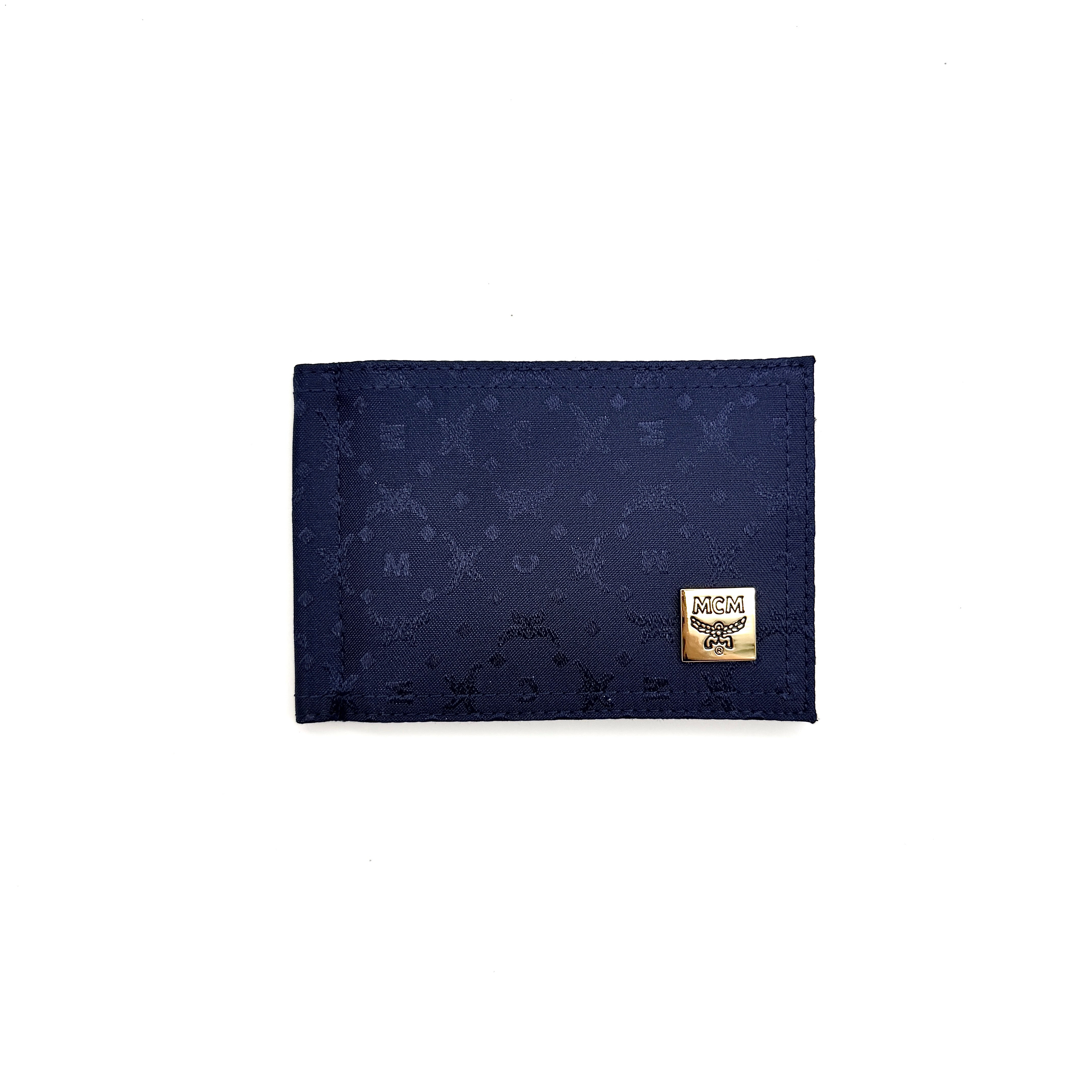 MCM Monogram Logo Plaque Wallet Navy Blue