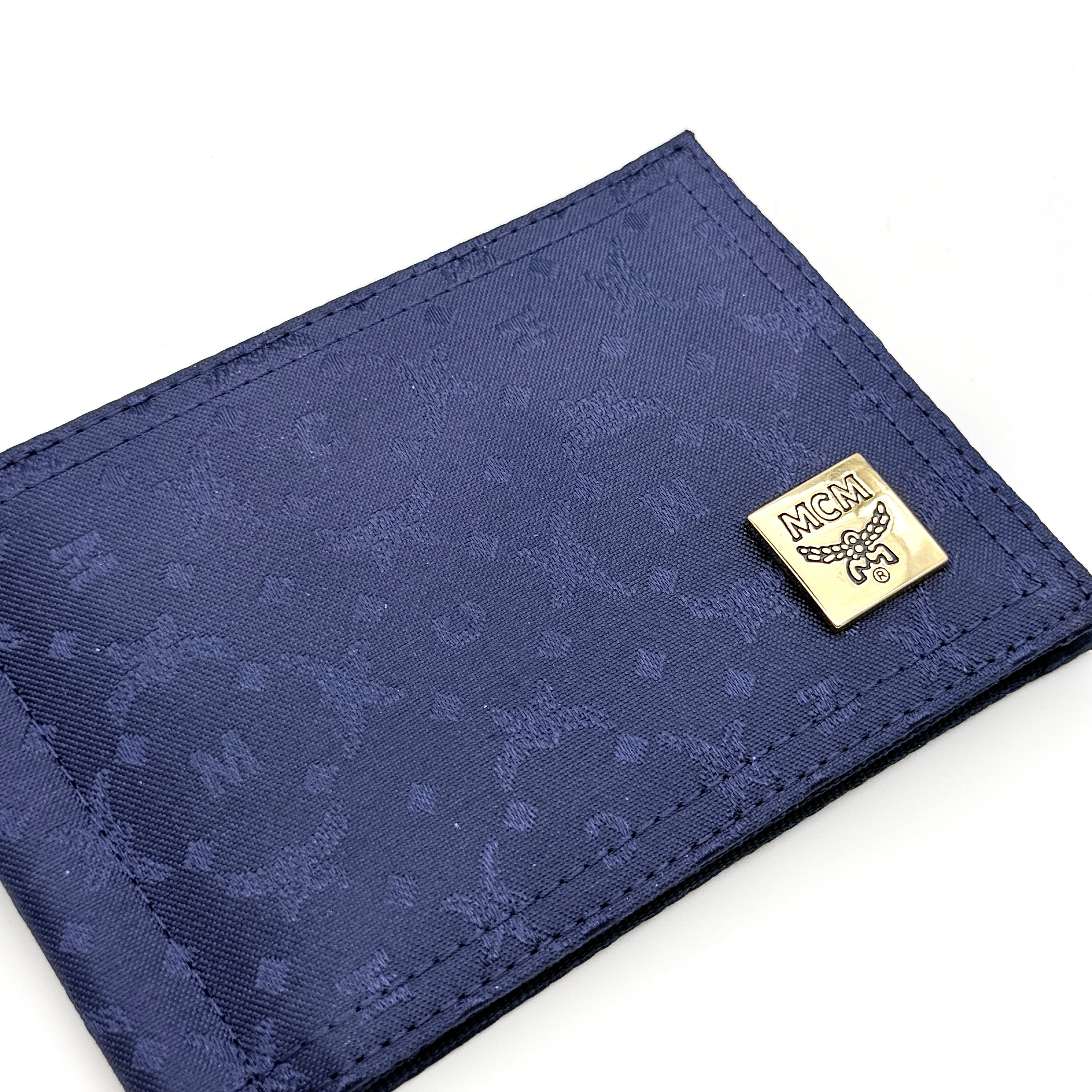 MCM Monogram Logo Plaque Wallet Navy Blue
