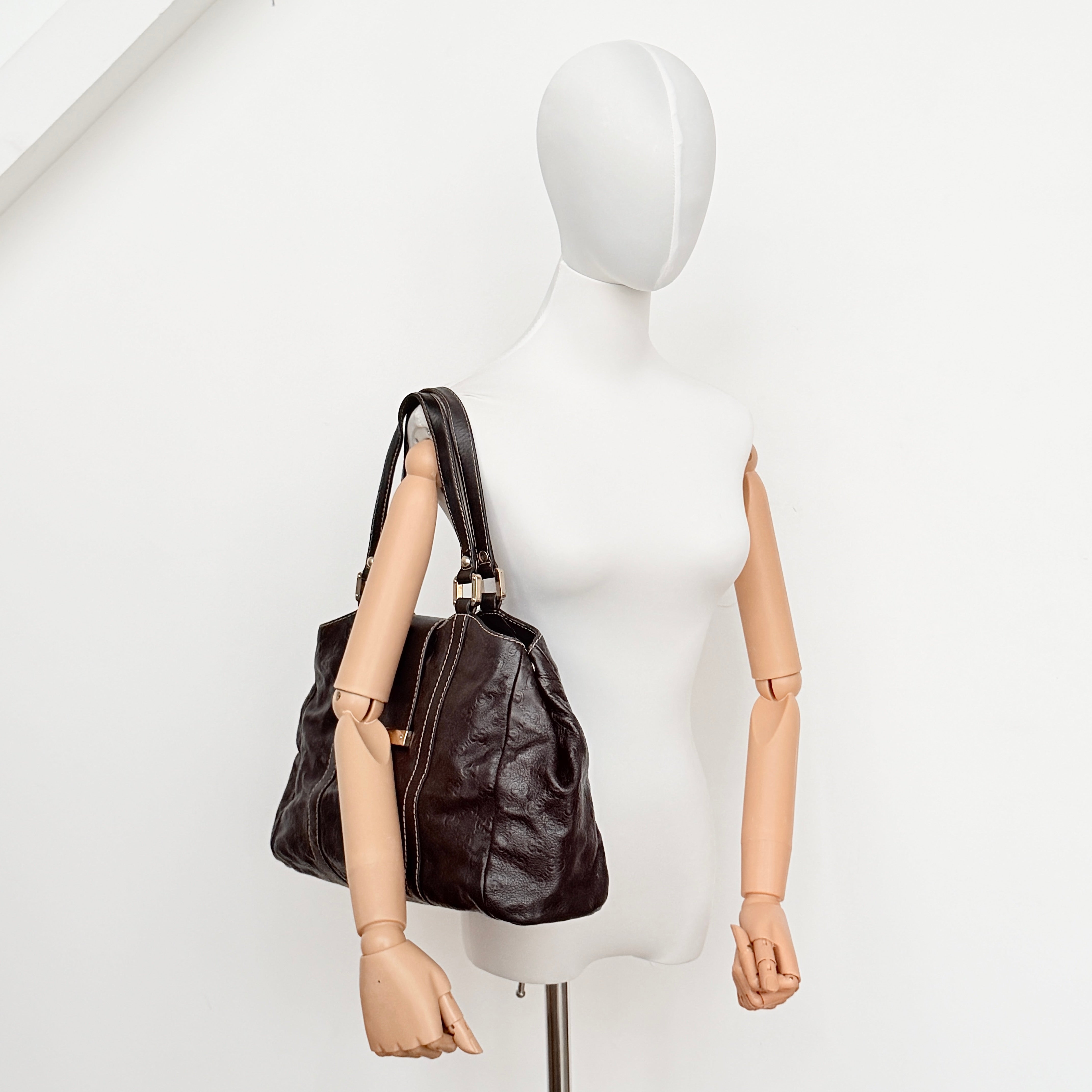 Gucci GG Guccissima New Ladies Hobo Shoulder Bag Dark Brown