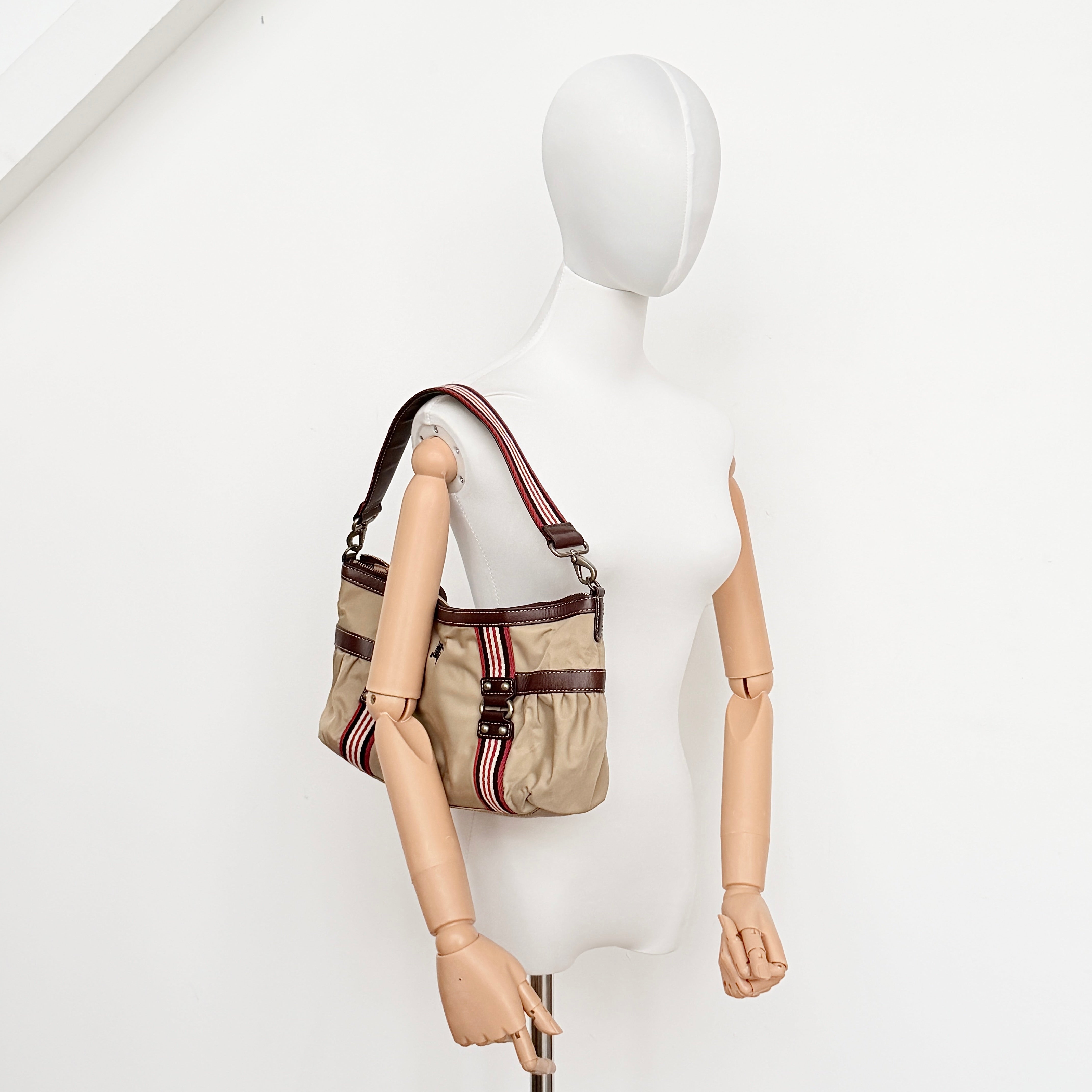 Burberry Blue Label Stripe Nylon Shoulder Bag Beige/Brown