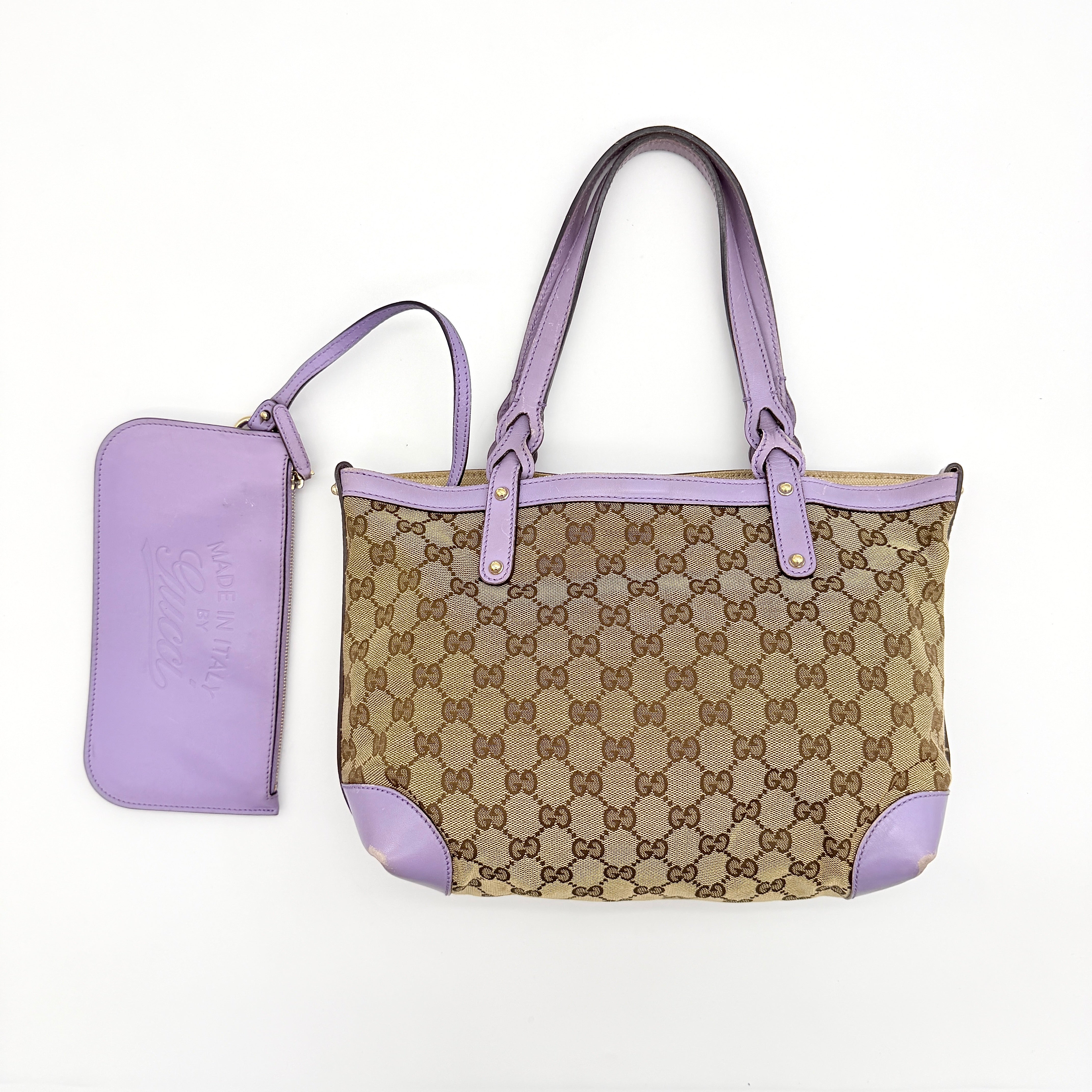 Gucci GG Monogram Craft Tote Bag Beige/Purple
