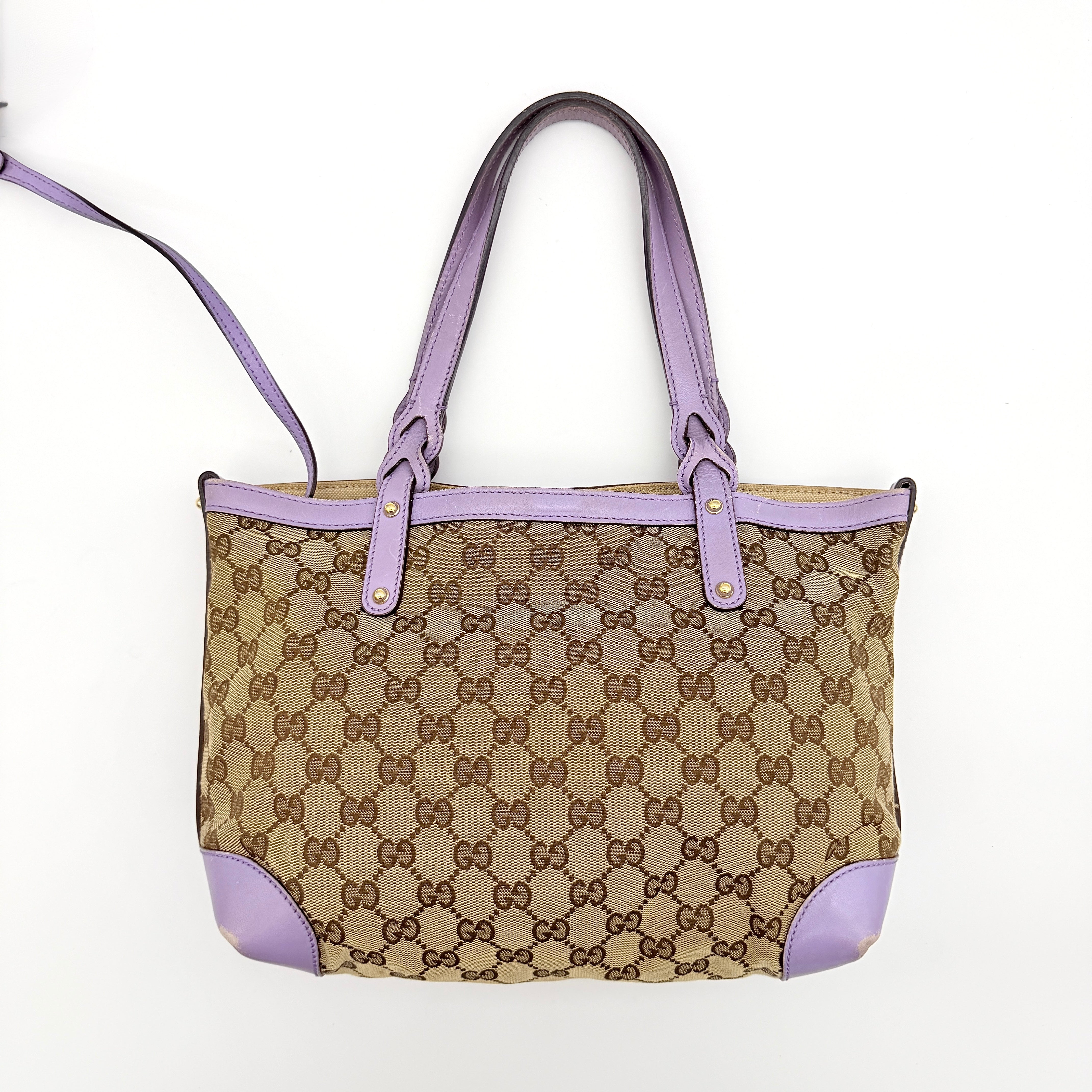 Gucci GG Monogram Craft Tote Bag Beige/Purple